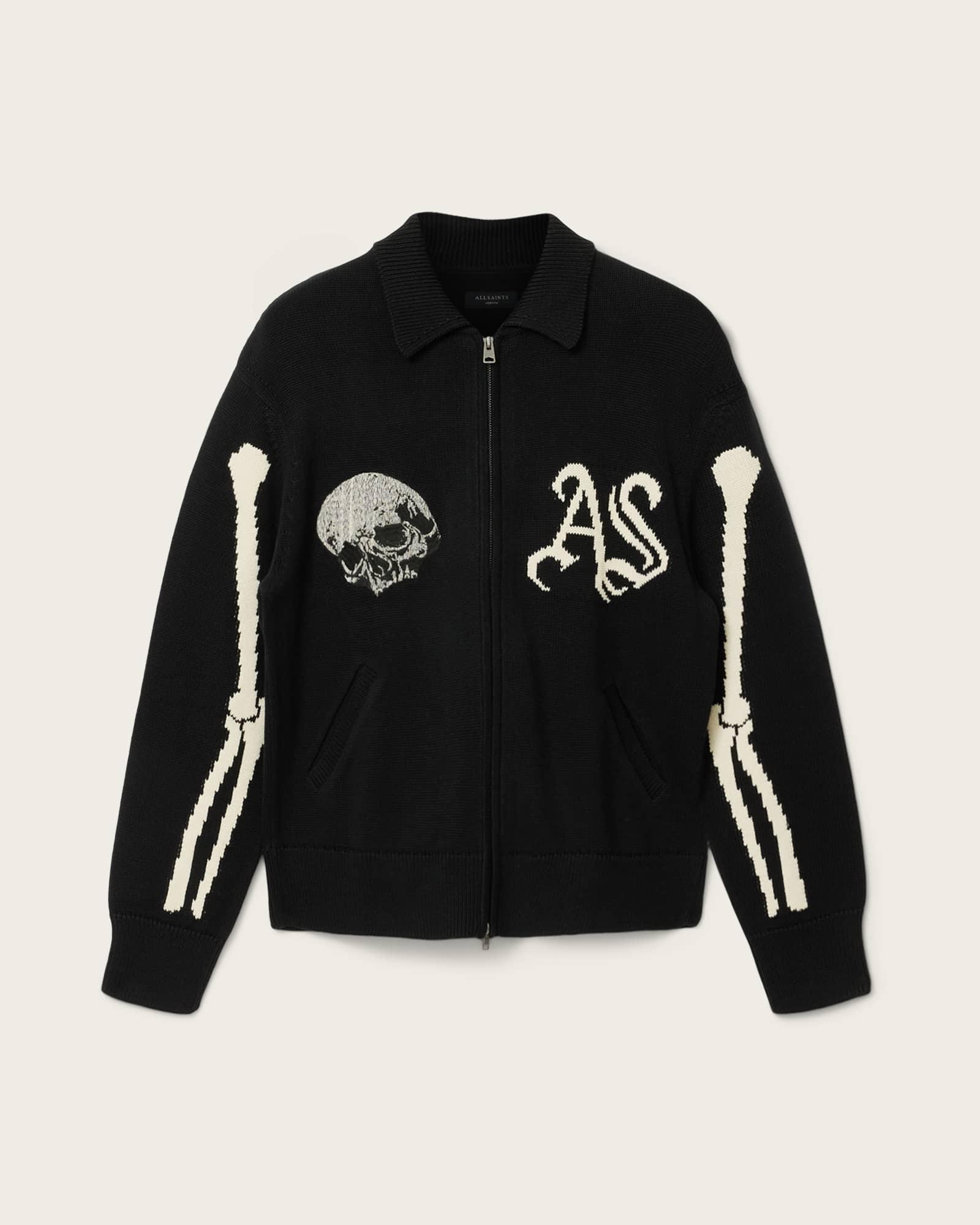 Adrian Zip Up Embroided Knitted Cardigan Black | ALLSAINTS US Product Image