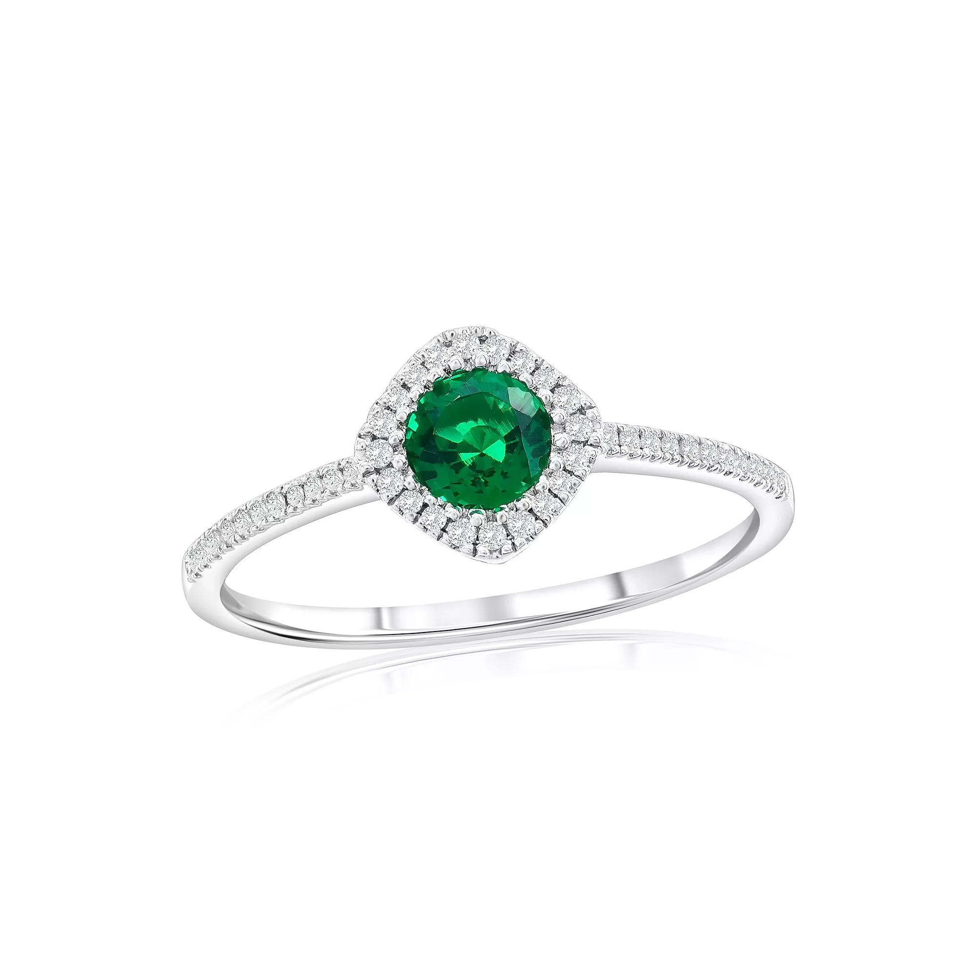 Divine Gold Sterling Silver Lab-Created Emerald & 1/8 Carat T.W. Diamond Square Ring, Women's, Size: 7 Product Image
