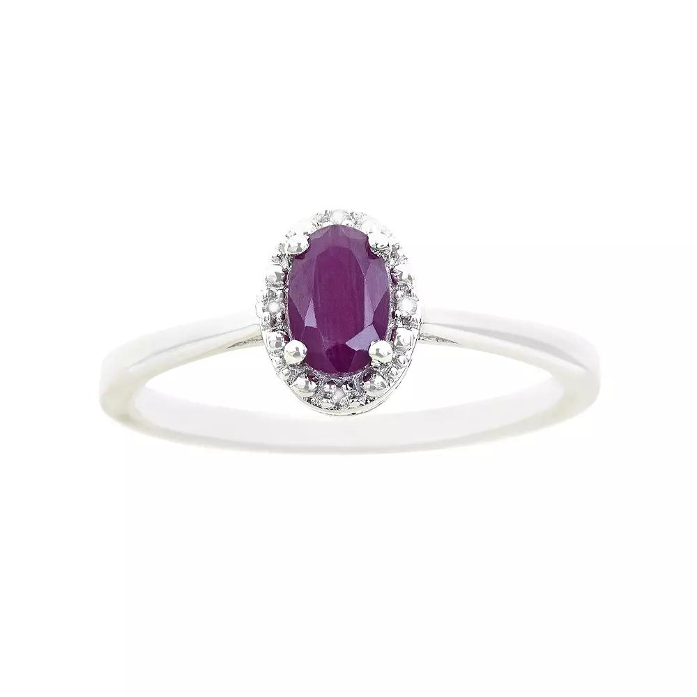 Celebration Gems Sterling Silver Ruby & Diamond Accent Oval Halo Ring, Women's,  Product Image