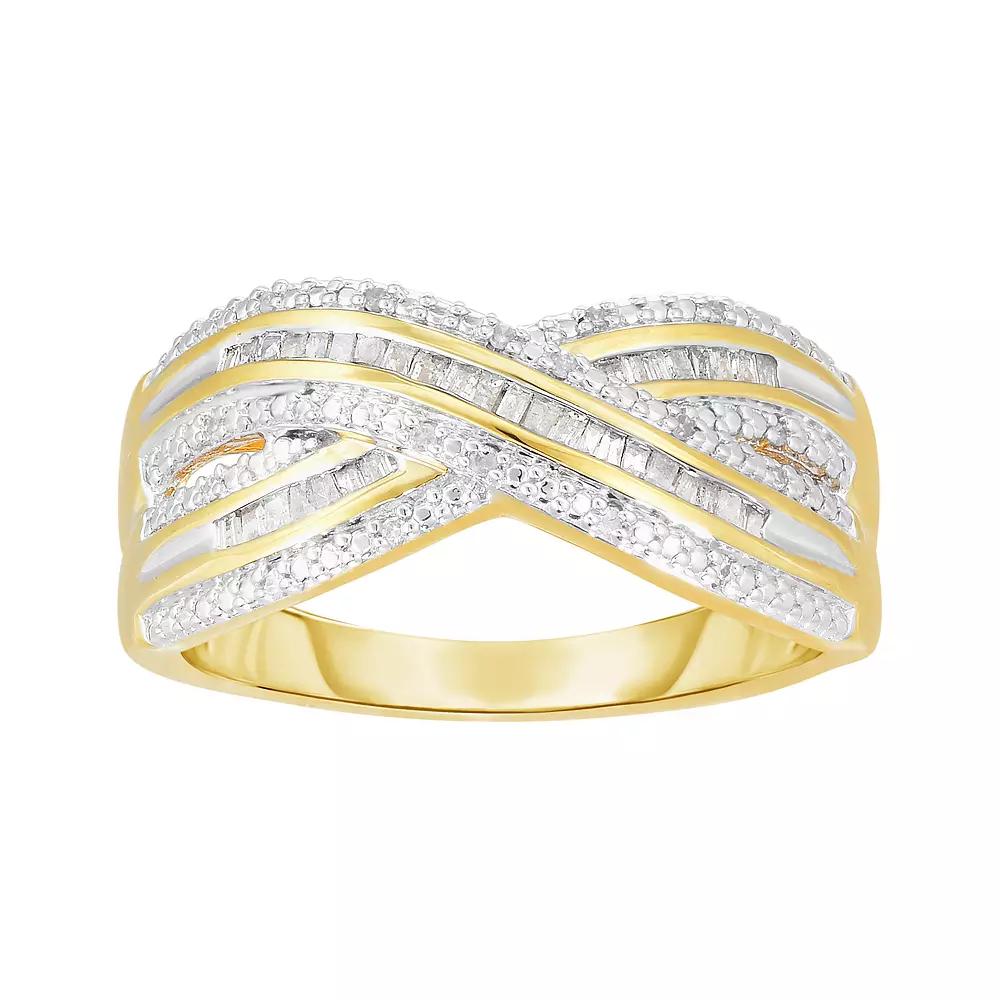 1/5 Carat T.W. Diamond 14k GOld Over Silver Criss Cross Ring, Women's, Size: 9, Gold Tone Product Image