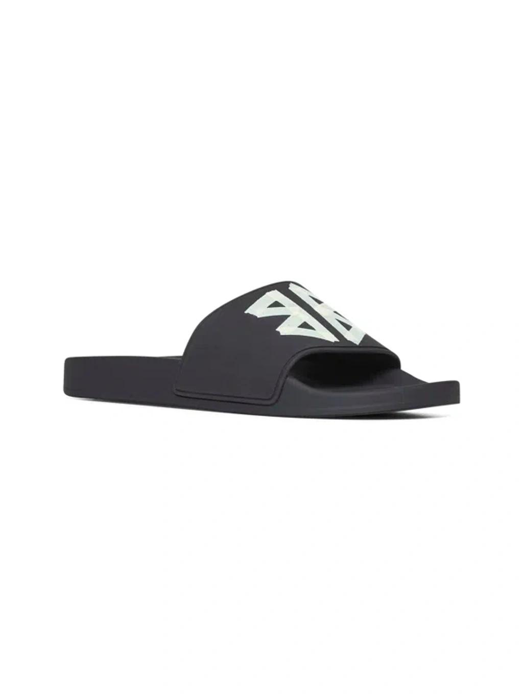 BALENCIAGA Black Sandals With Maxi Contrasting Logo In Tech Fabric Man In Multicolor Product Image