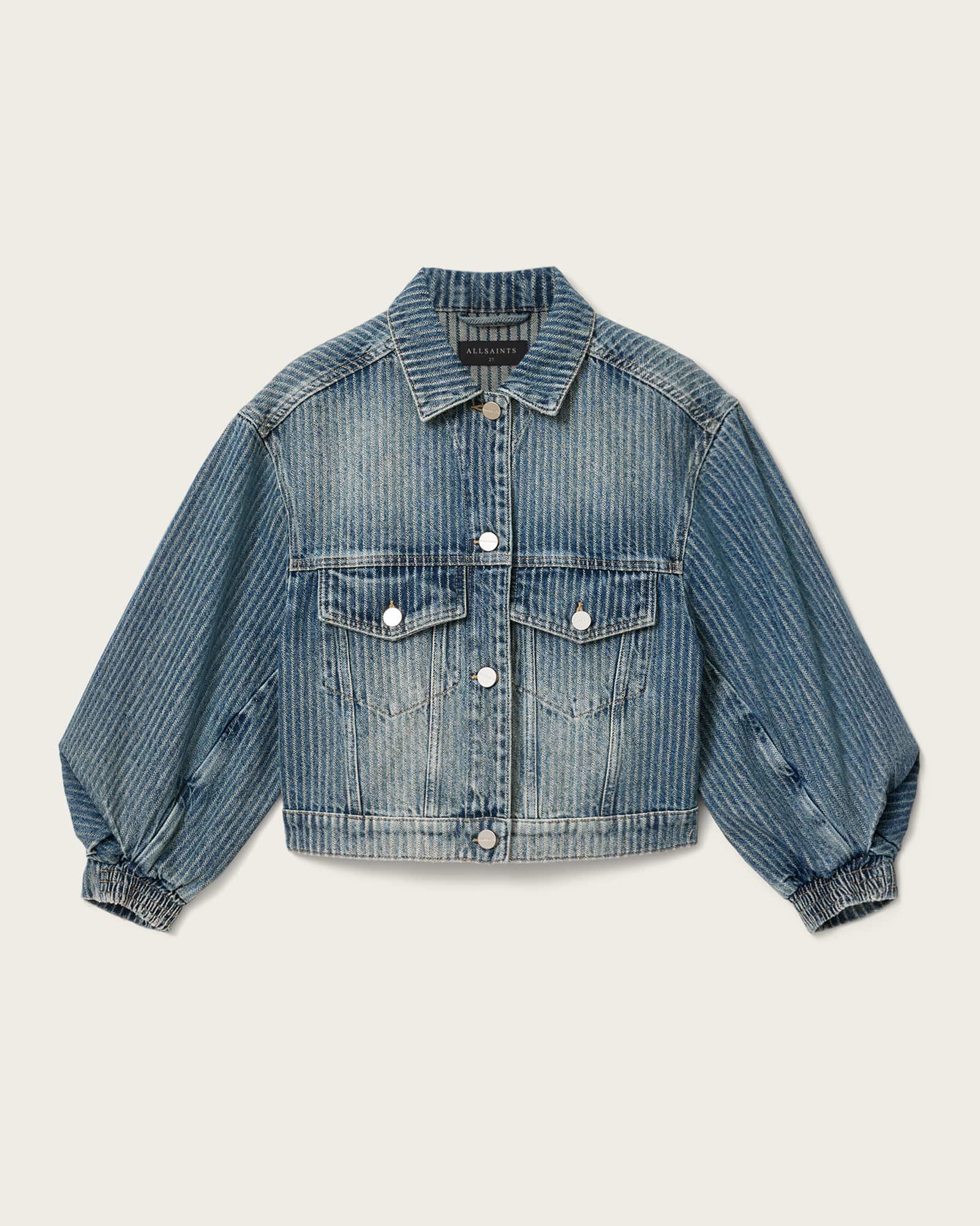 Luca Striped Cropped Jacket TITAN BLUE | ALLSAINTS US Product Image