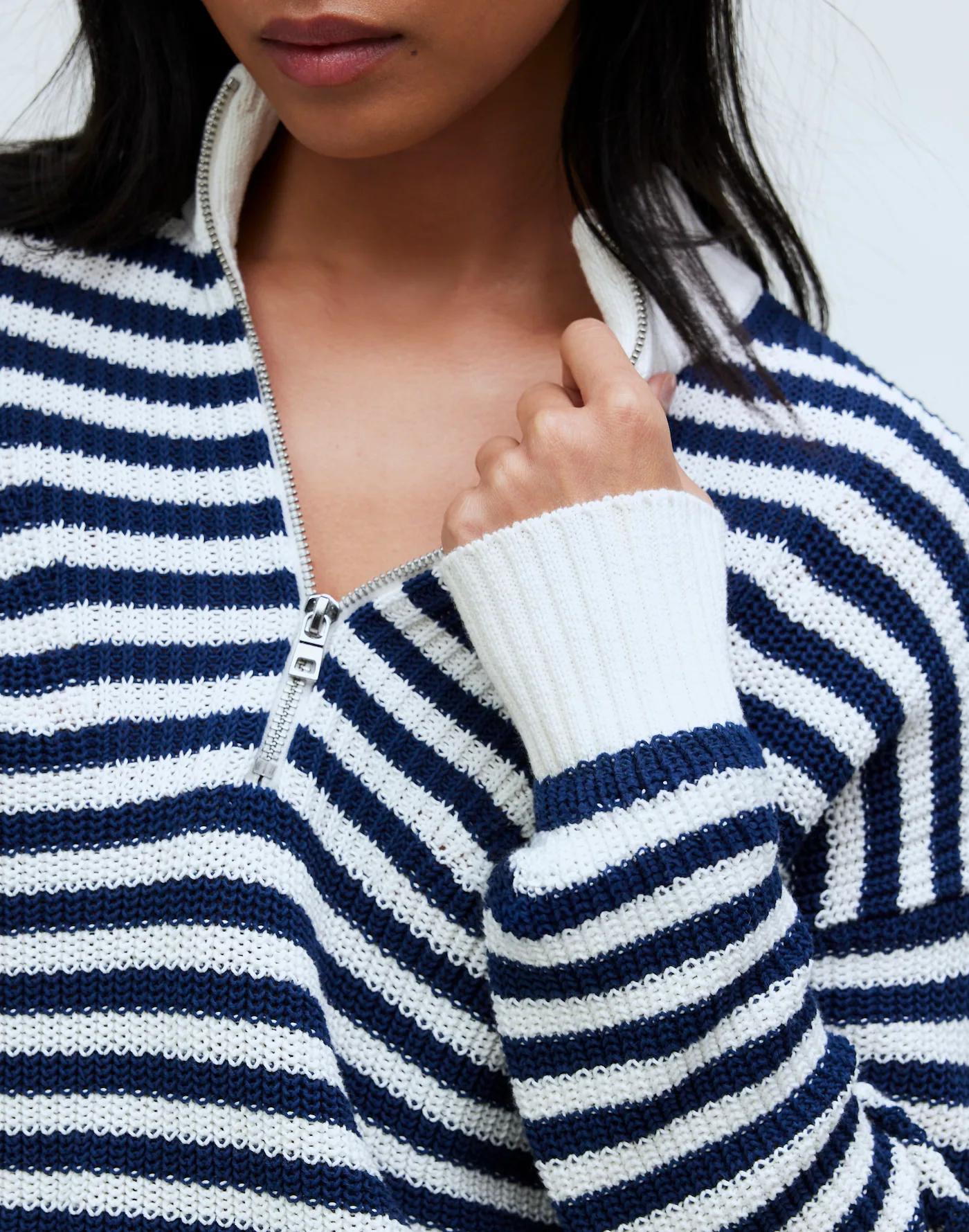 Ribbed Half-Zip Sweater in Stripe Product Image