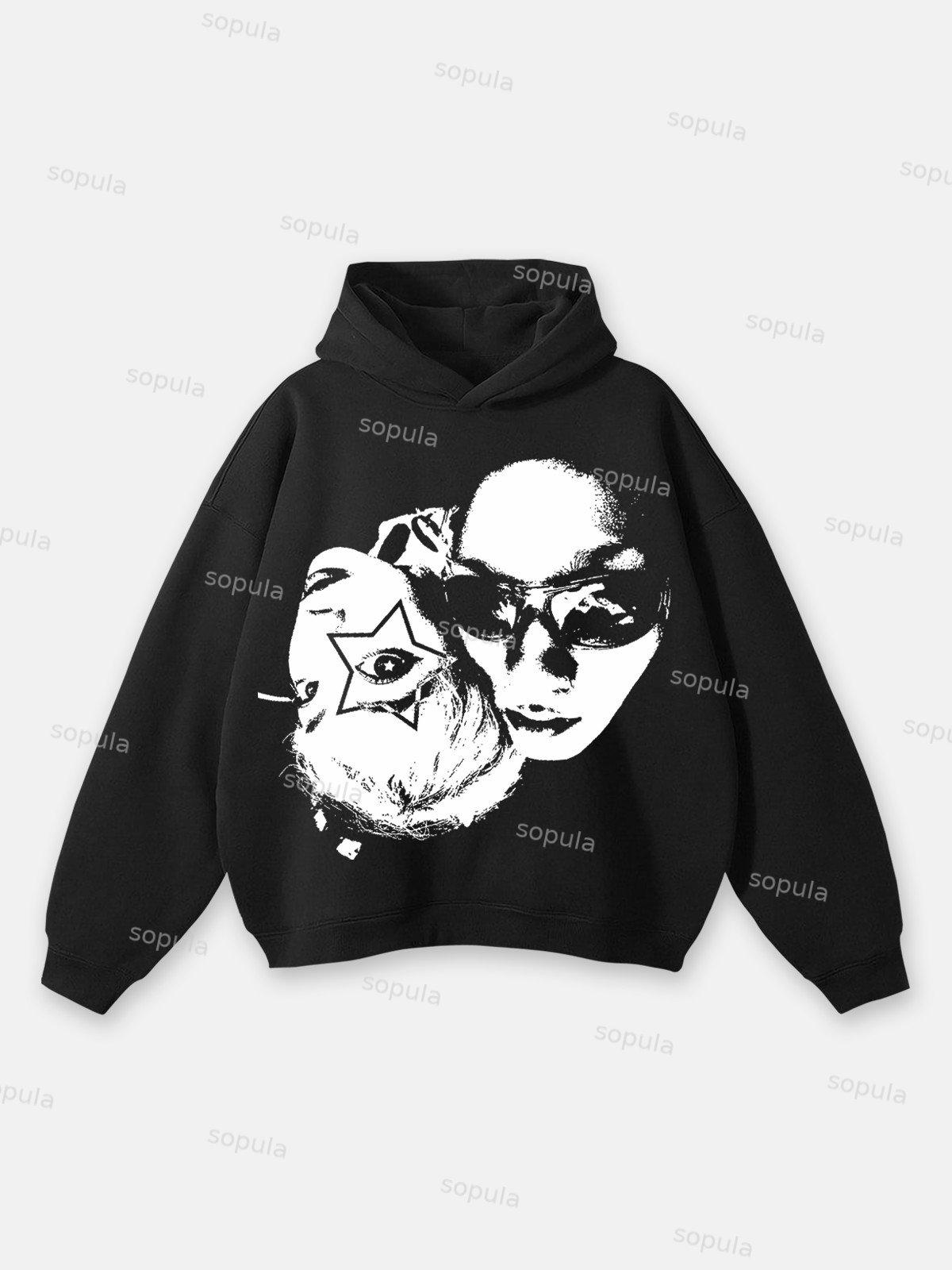 Sopula Vintage Street Portrait Graphic Hoodie Product Image