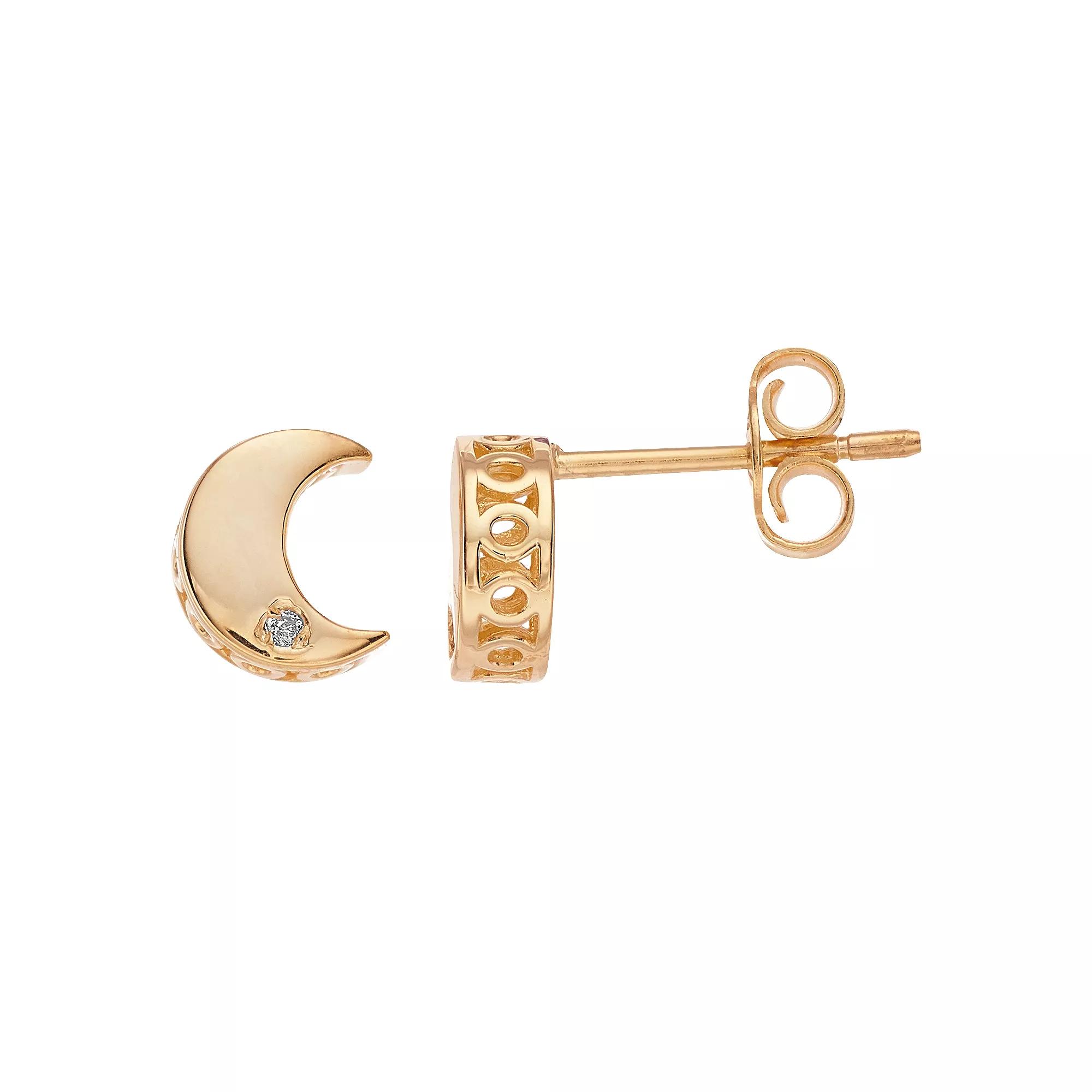 14k Gold Moon Stud Earrings, Women's Product Image