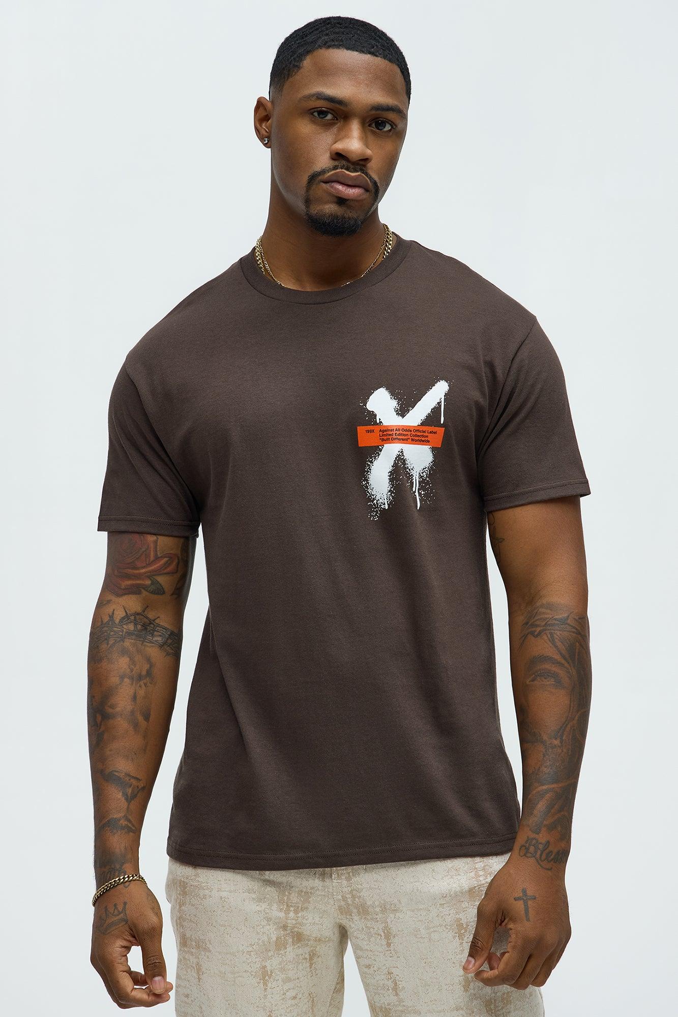 X Graffiti Short Sleeve Crew Neck T shirt - Brown Product Image