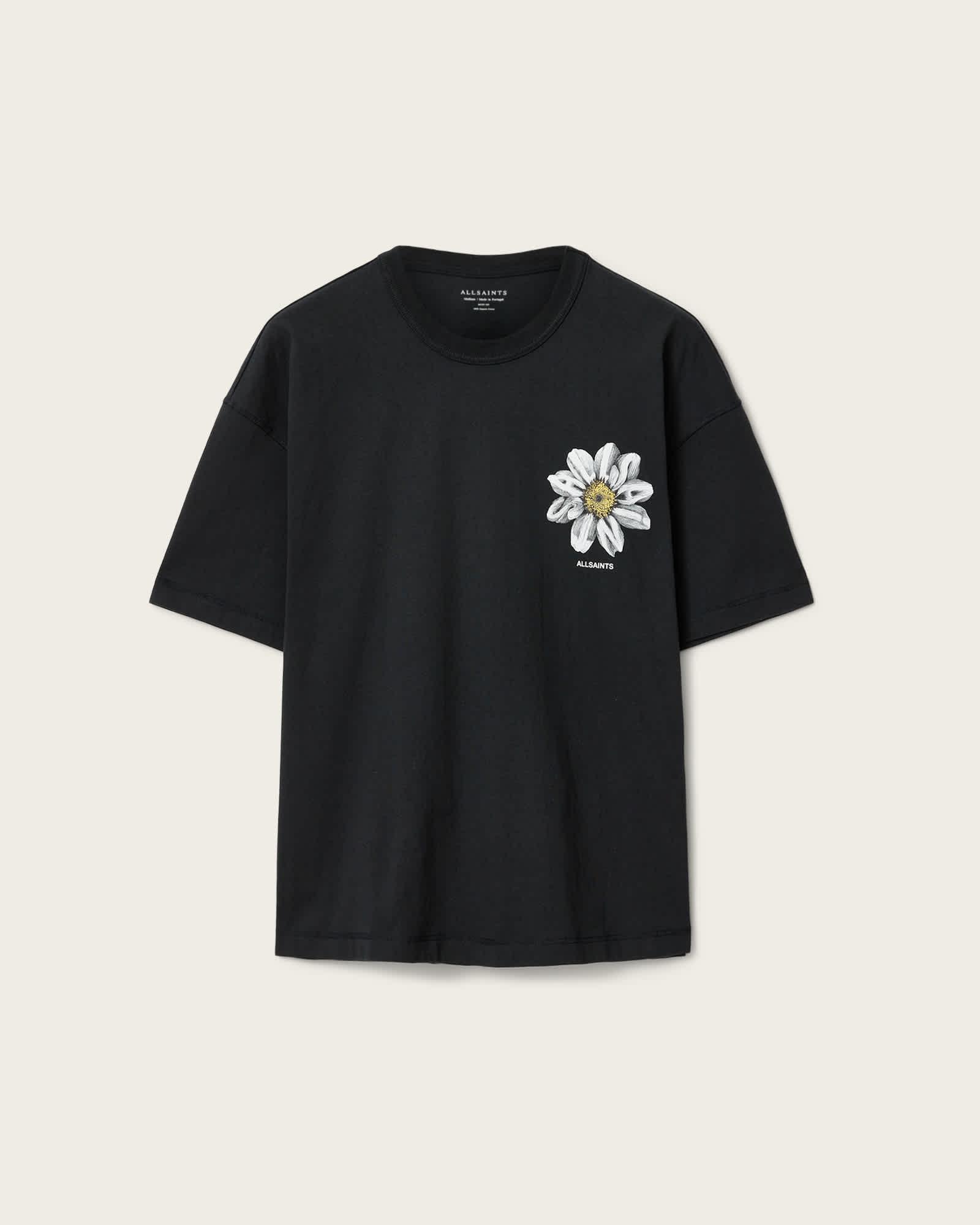 Petals Oversized Short Sleeve Graphic T-Shirt Washed Black | ALLSAINTS US Product Image