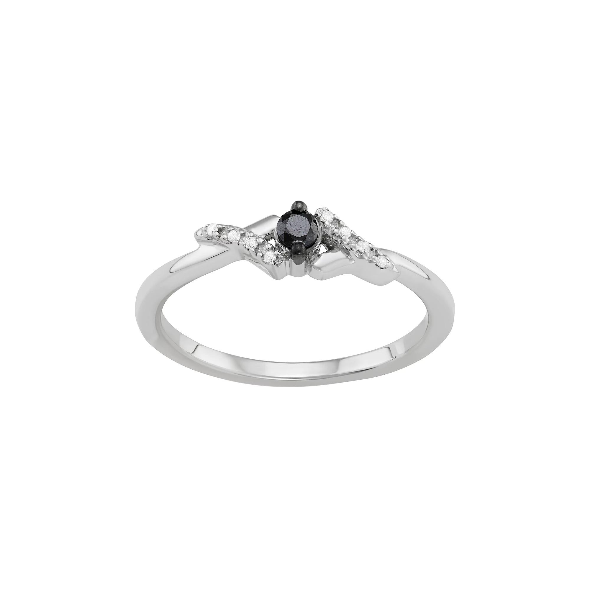 Jewelexcess Sterling Silver 1/10 Carat T.W. Black & White Diamond Bypass Ring, Women's,  Product Image