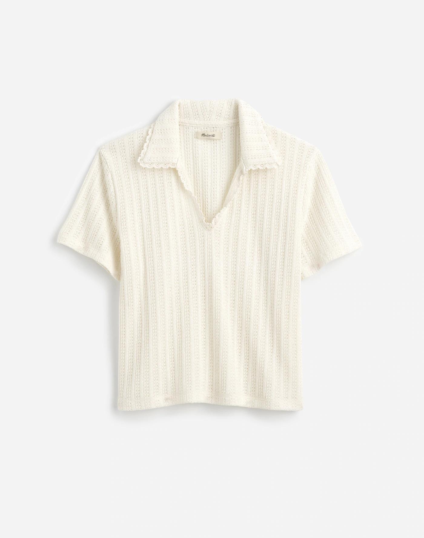 Crochet-Knit V-Neck Sweater Tee Product Image