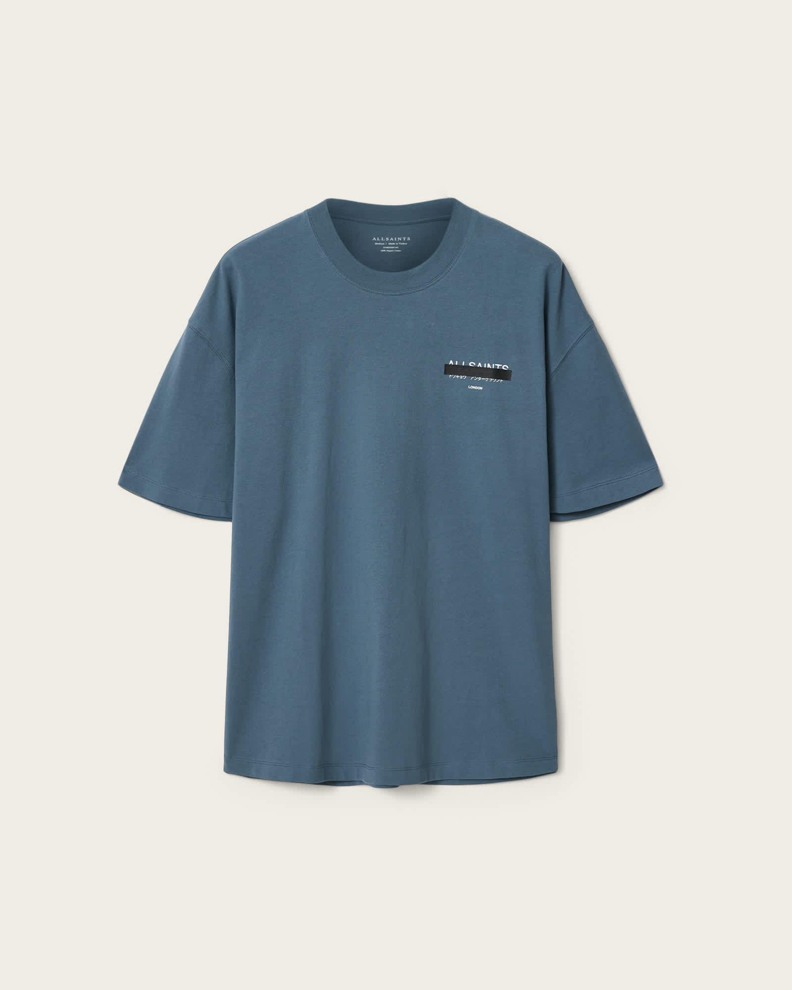 Redact Oversized Embroidered Logo T-Shirt WAVED BLUE | ALLSAINTS US Product Image