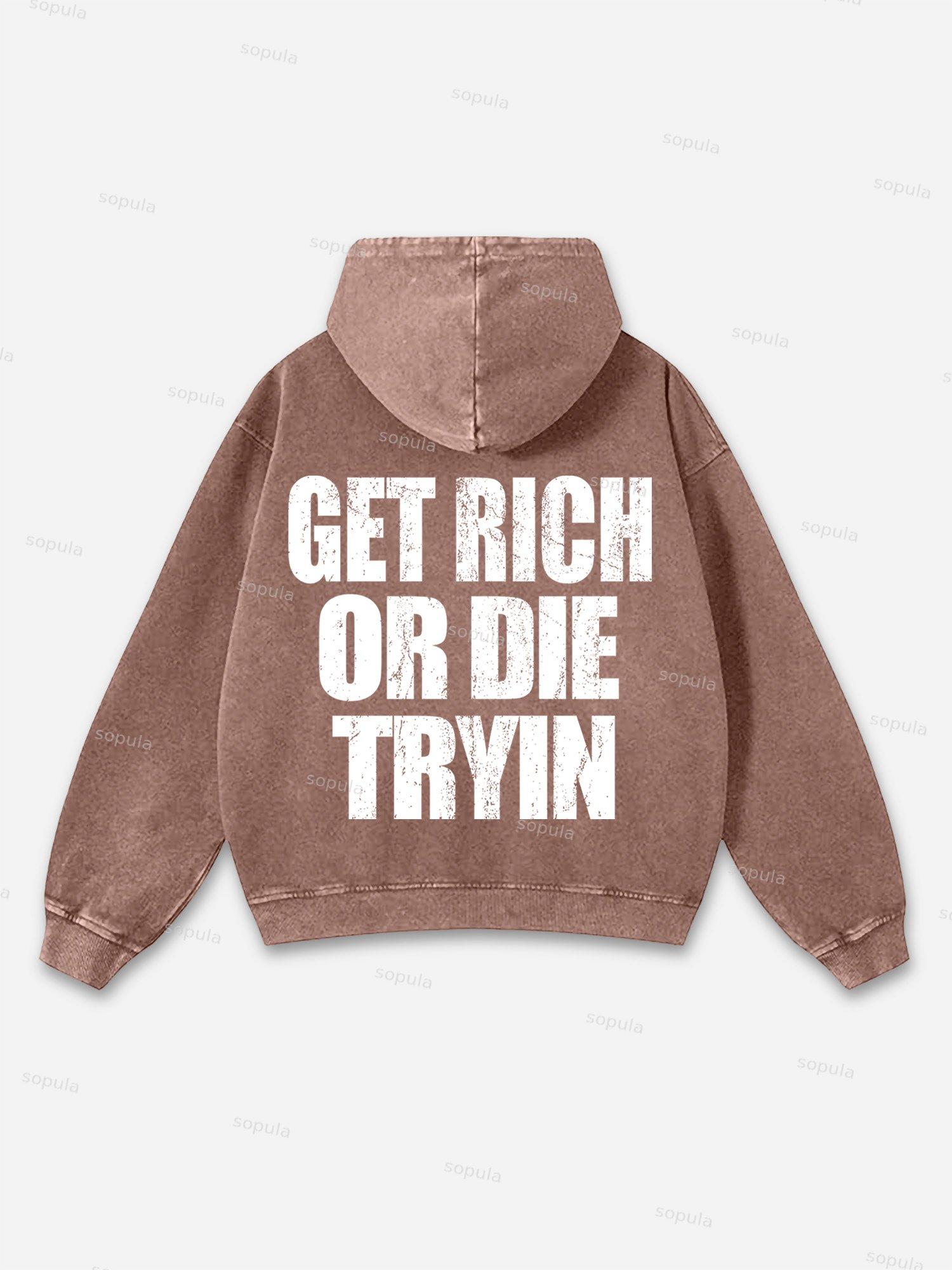 Men's Get Rich Money or Die Tryin Grpahic Washed Hoodie Product Image