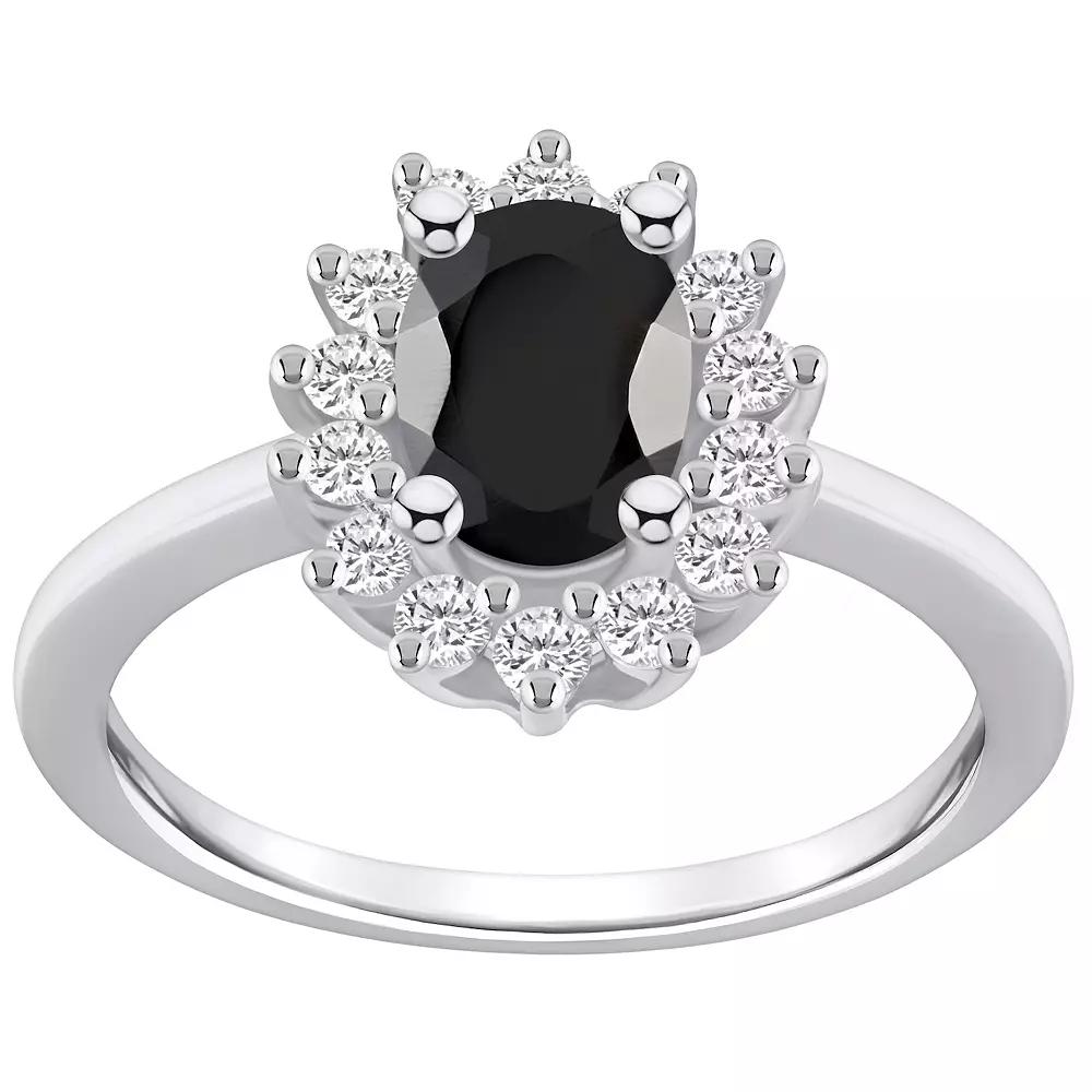 Alyson Layne 14k White Gold Oval Cut Onyx & 1/3 Carat T.W. Diamond Halo Ring, Women's, Size: 7, Black Product Image