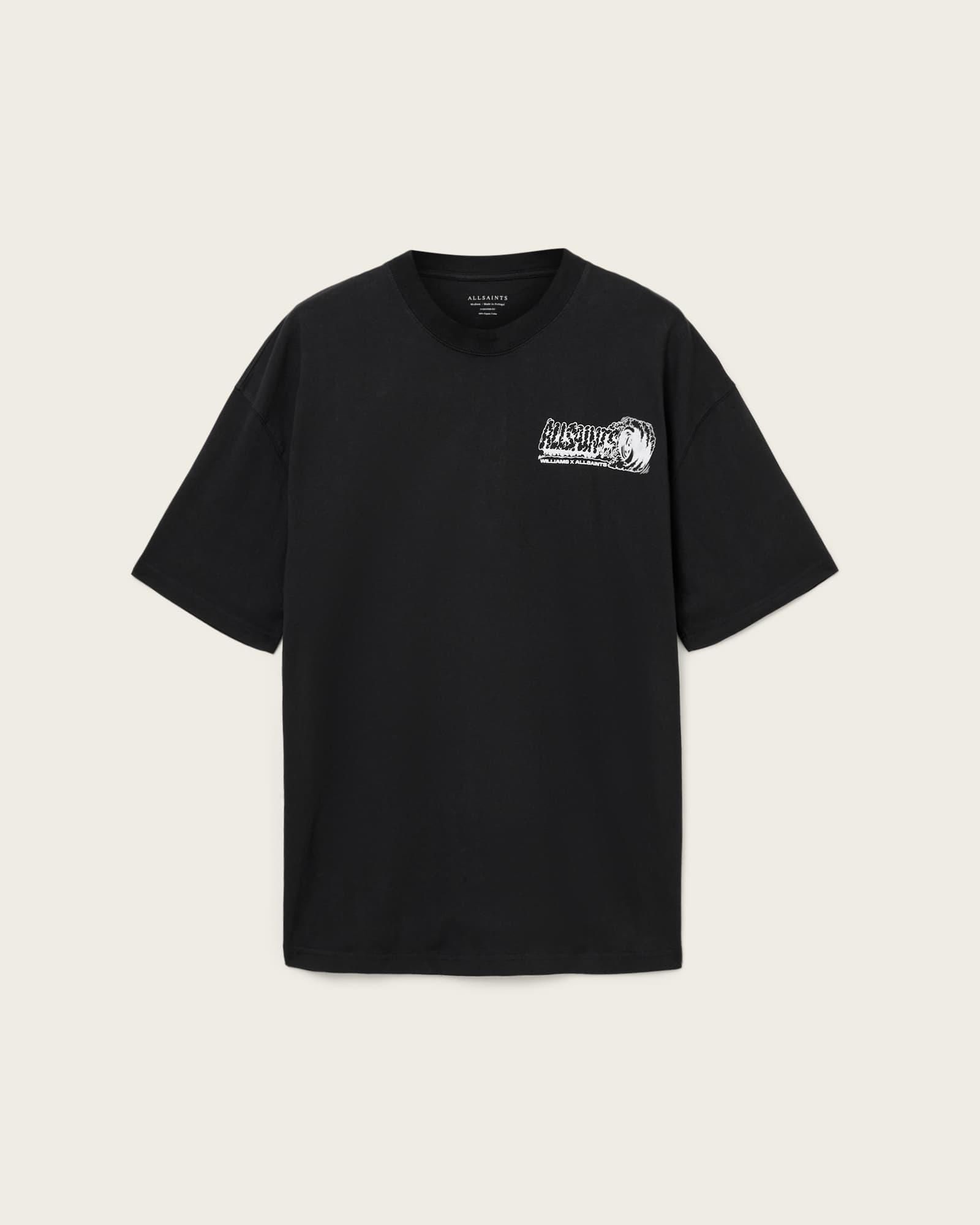 Williams X AllSaints Burnout Crew Neck T-Shirt Jet Black | ALLSAINTS US Product Image