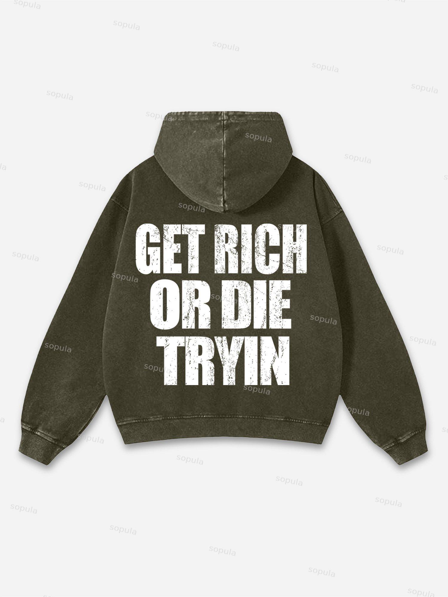 Men's Get Rich Money or Die Tryin Grpahic Washed Hoodie Product Image