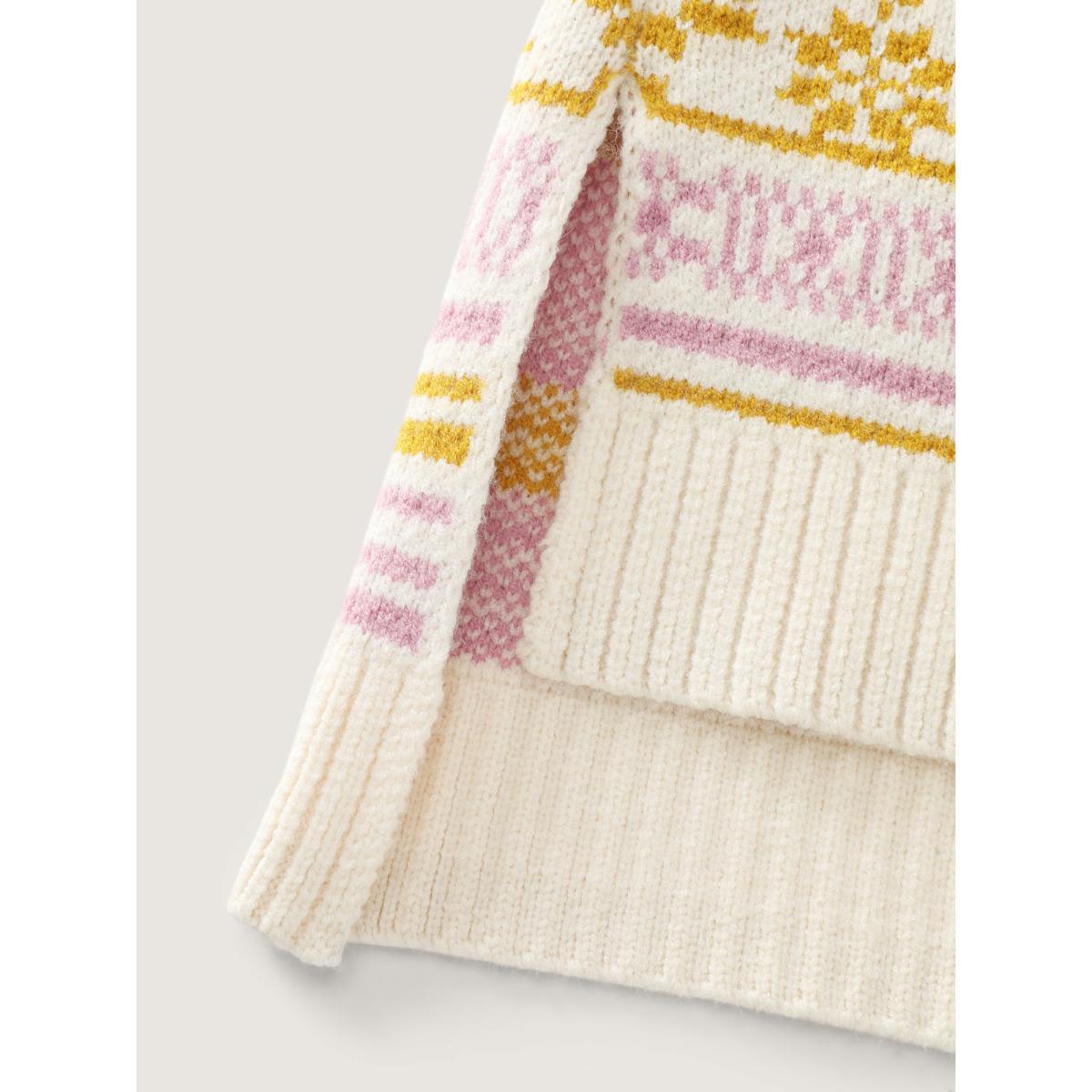 Plus Size Supersoft Fair-Isle Stretchy Pullover Beige Women Leisure Loose Long Sleeve Turtleneck Casual Pullovers BloomChic 28/5X Product Image