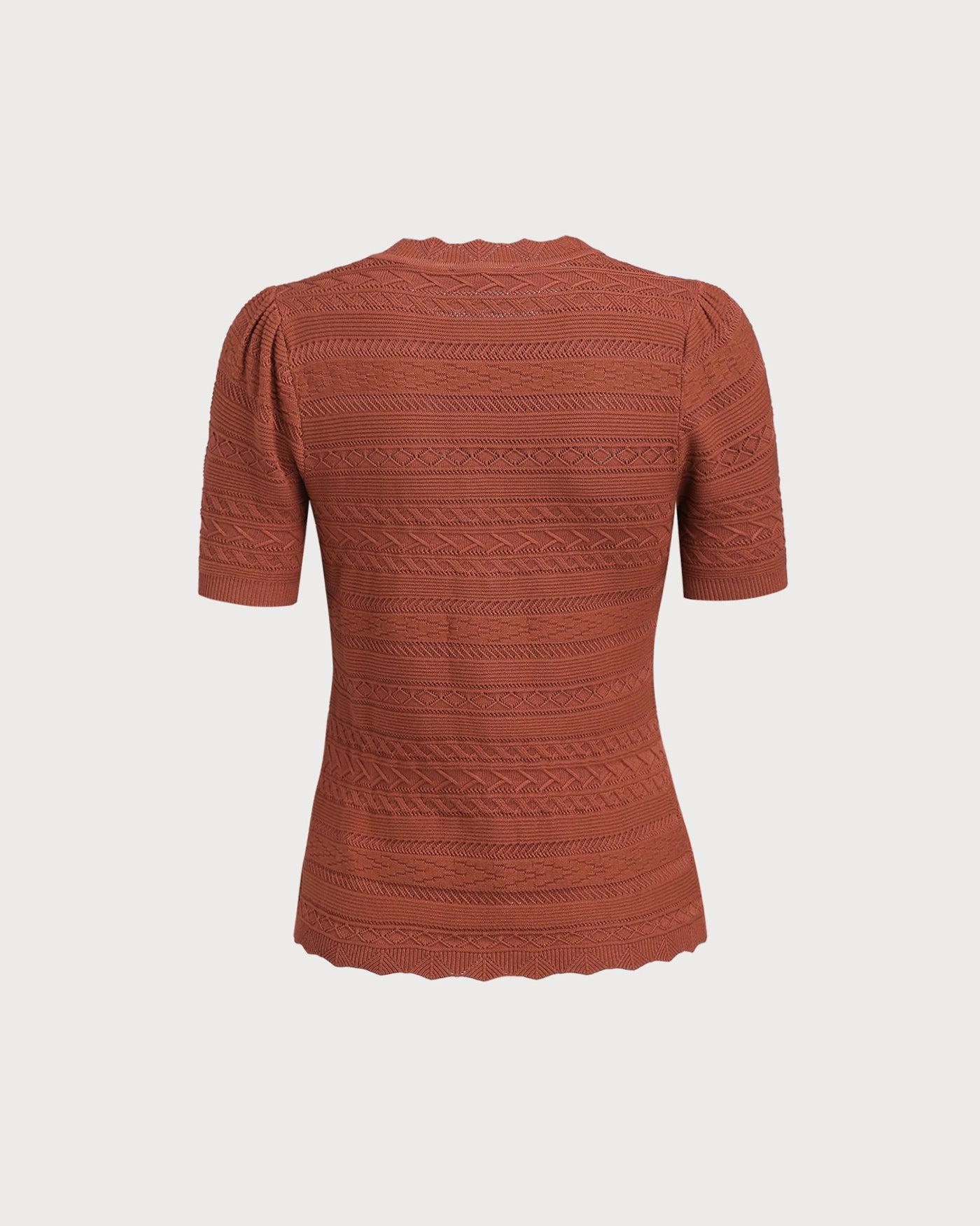 Red Puffed Sleeve Knit Cardigan Product Image