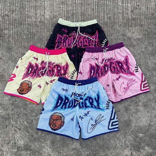 Sopula Vintage Casual Money Drudgery Graphics Mesh Shorts Product Image