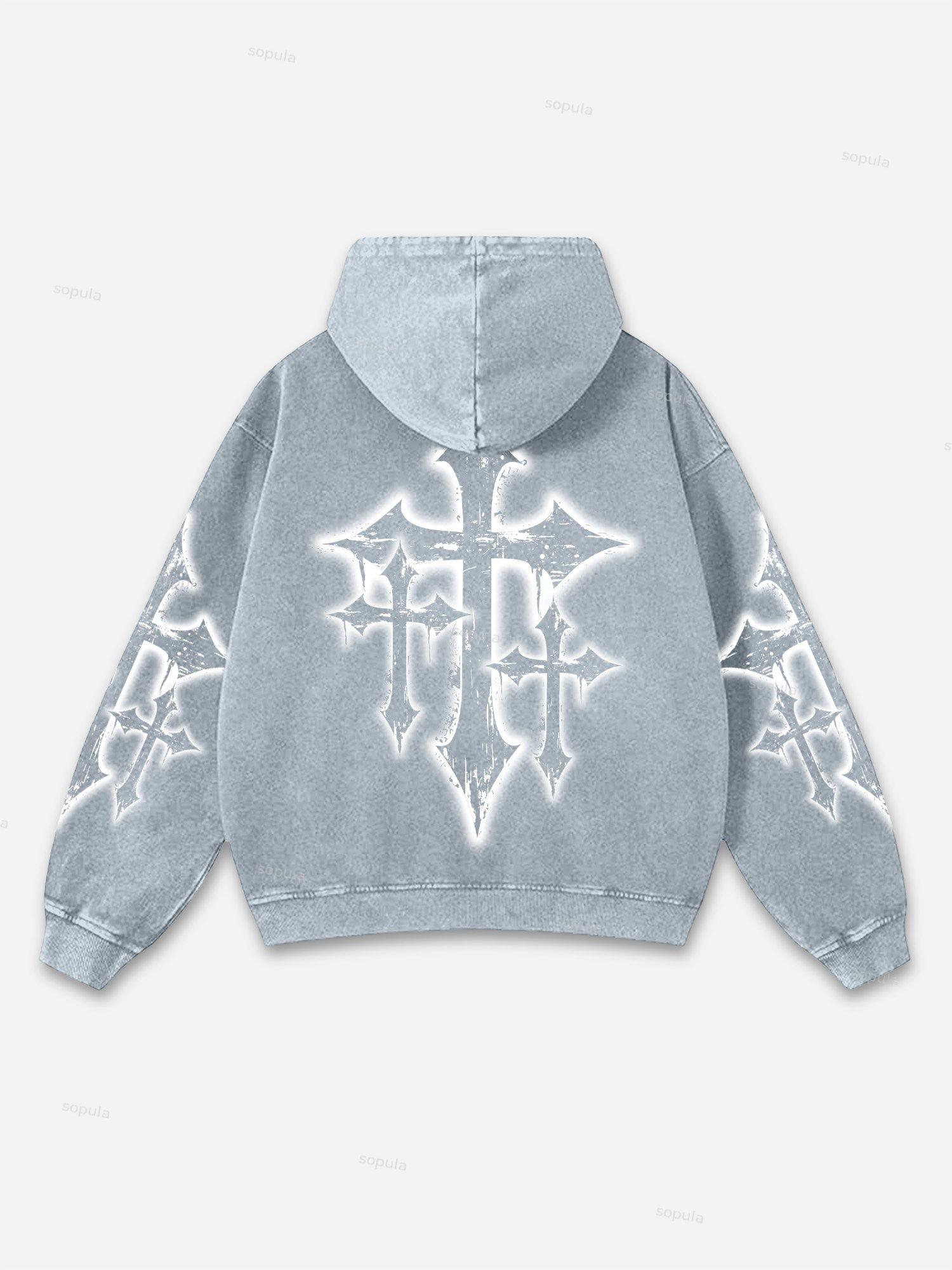 Vintage Jesus Print Graphic Acid Washed Oversized Hoodie Product Image