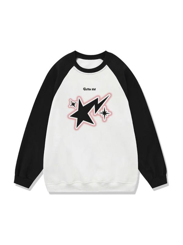 Vintage Star Print Crew Neck Raglan Sweatshirt Product Image