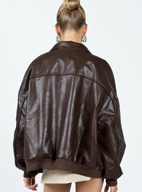 Goldsmith Faux Leather Bomber Jacket Brown Product Image