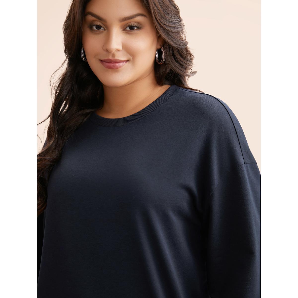 Plus Size Slightly Stretchy Drop Shoulder Sleeve Sweatshirt Women Indigo Casual Non Round Neck Everyday Sweatshirts BloomChic 14-16/1X Product Image