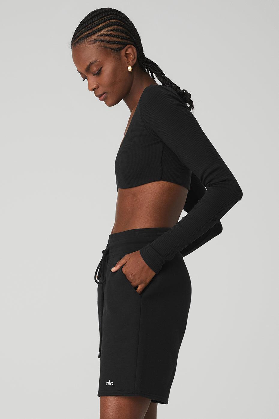 Ribbed Defined Long Sleeve Bra - Black Product Image