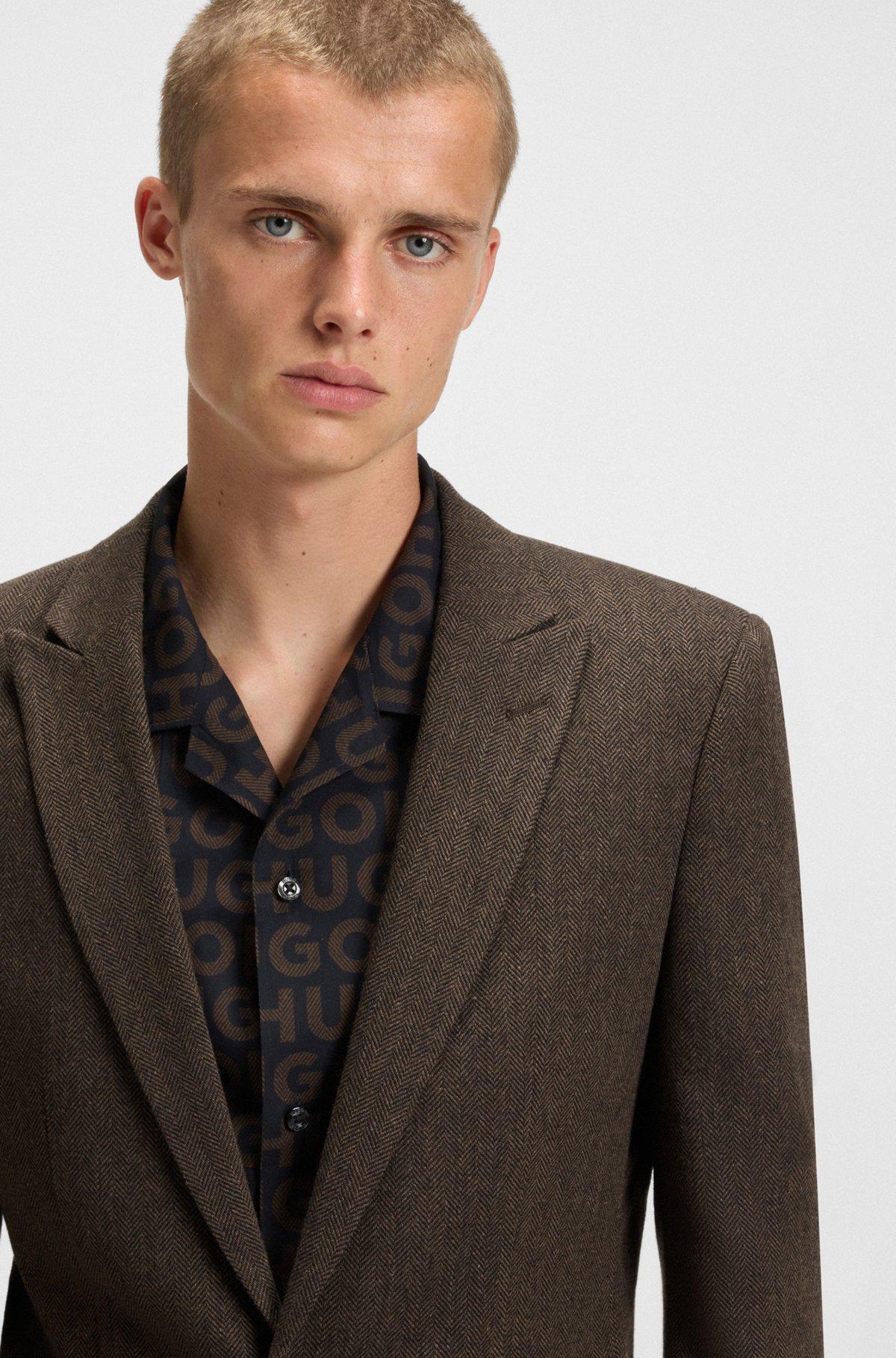 HUGO - Extra-slim-fit blazer in herringbone cloth - Brown Product Image