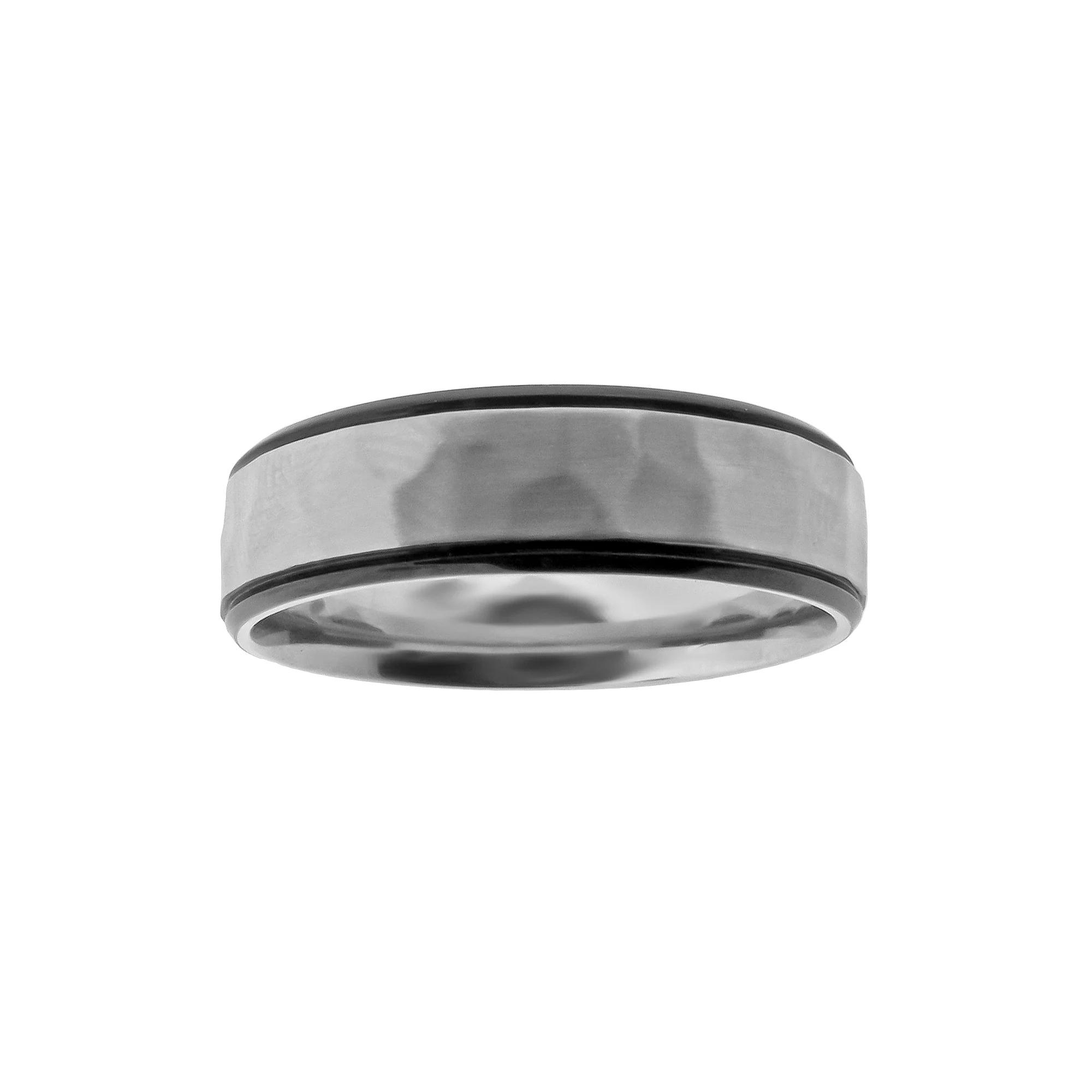 LYNX Stainless Steel Black Ion Hammered Wedding Band - Men, Men's, Size: 8, Silver Product Image