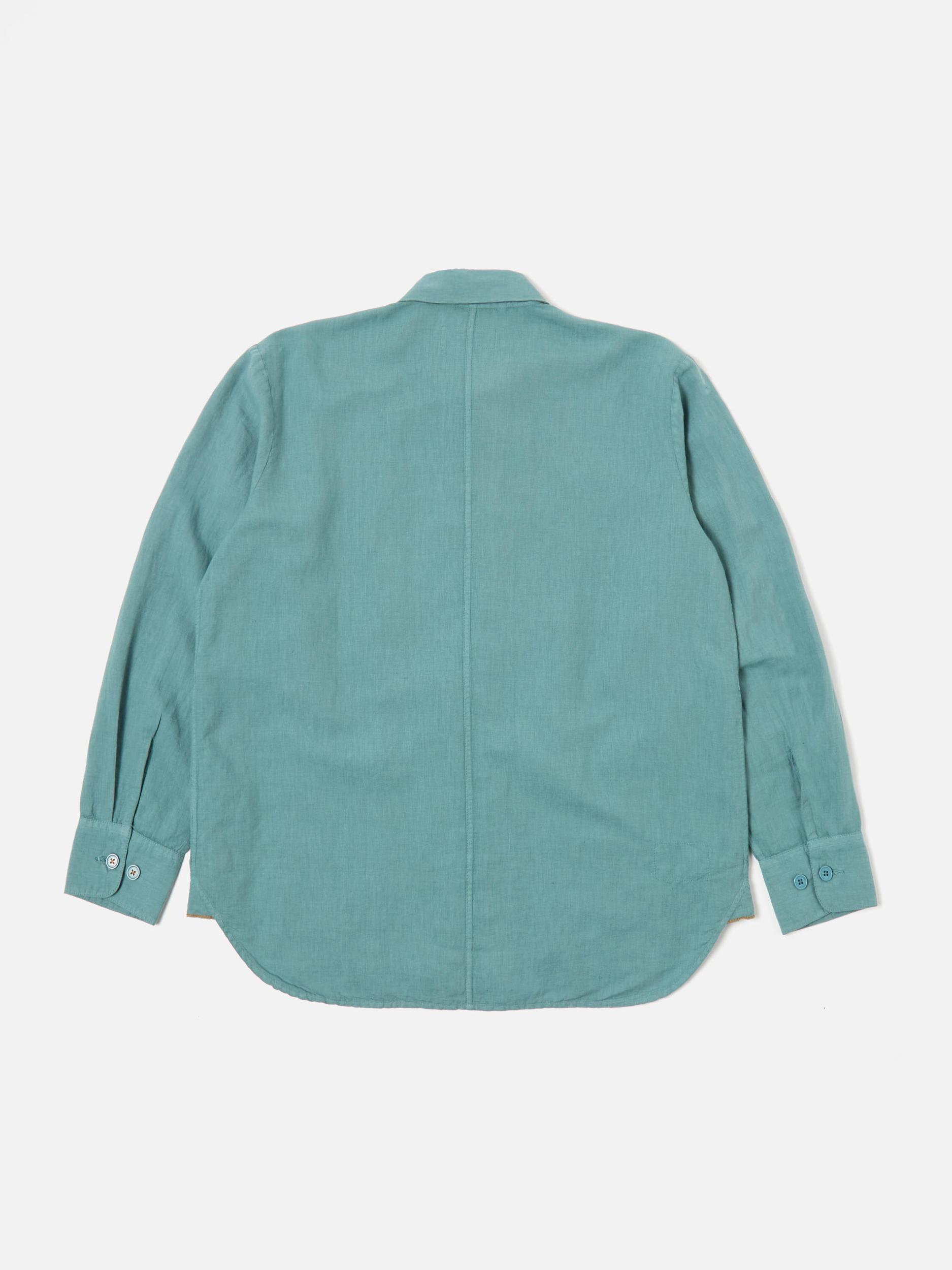 Universal Works Travail Shirt in Sea Blue Linen Cotton Shirting Product Image