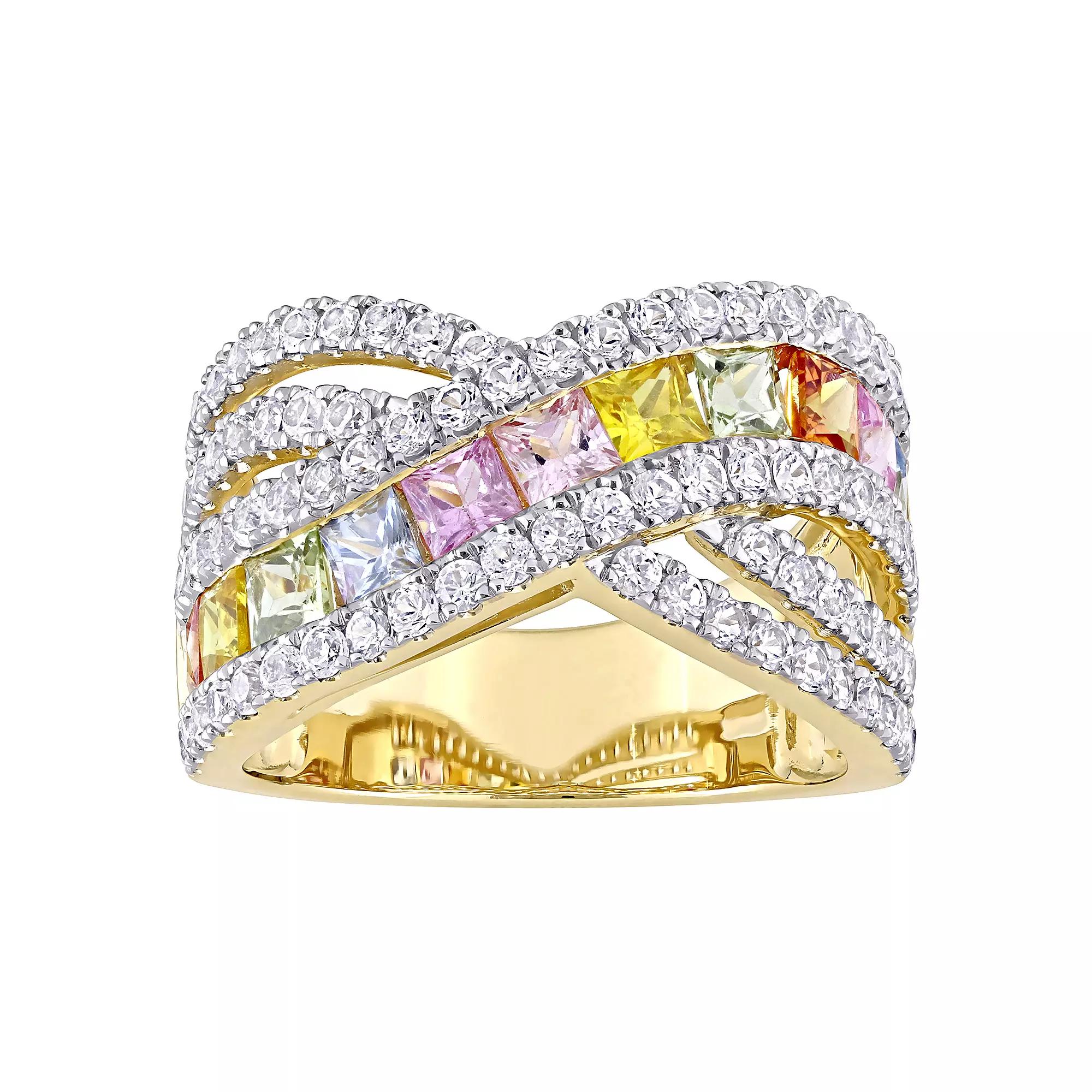 Stella Grace 14k Gold Multicolor Sapphire Crossover Ring, Women's, Size: 7 Product Image