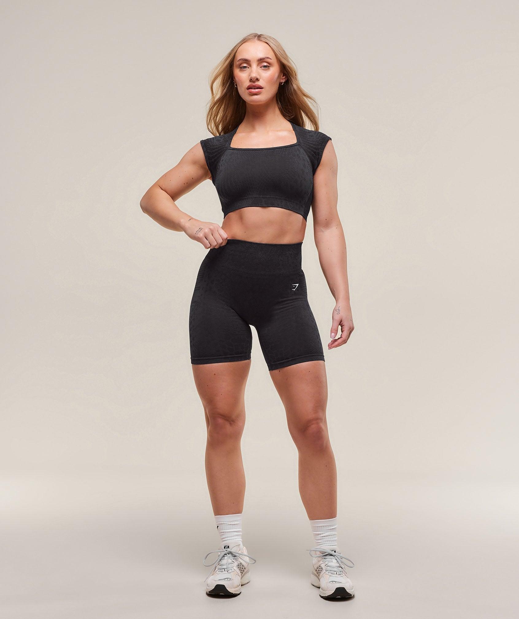Gymshark Adapt Animal X Whitney Seamless Crop Top - Black/Asphalt Grey Female Product Image