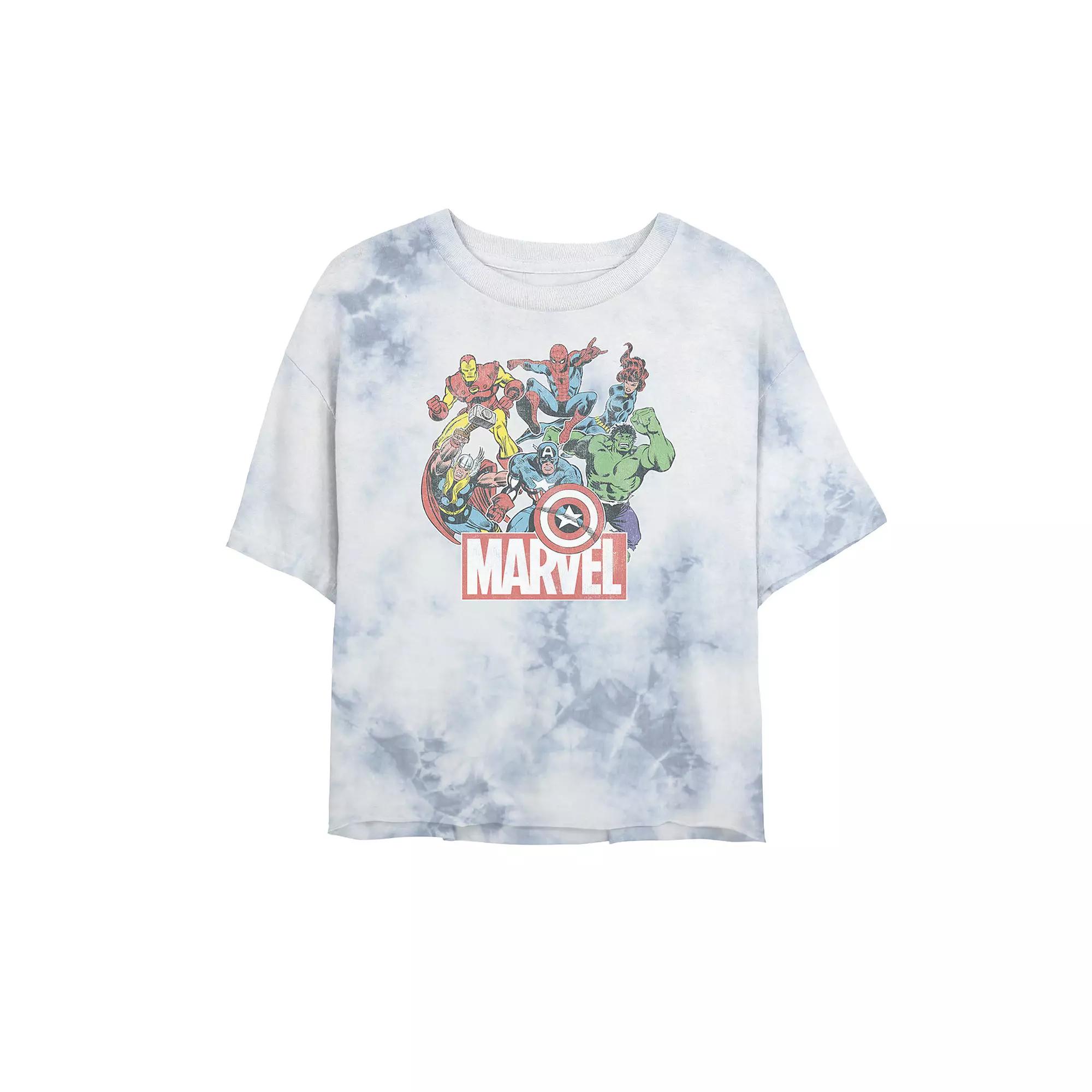 Juniors' Marvel Avengers Team Retro Comic Vintage Tee, Women's, Size: XL, White Blue Product Image