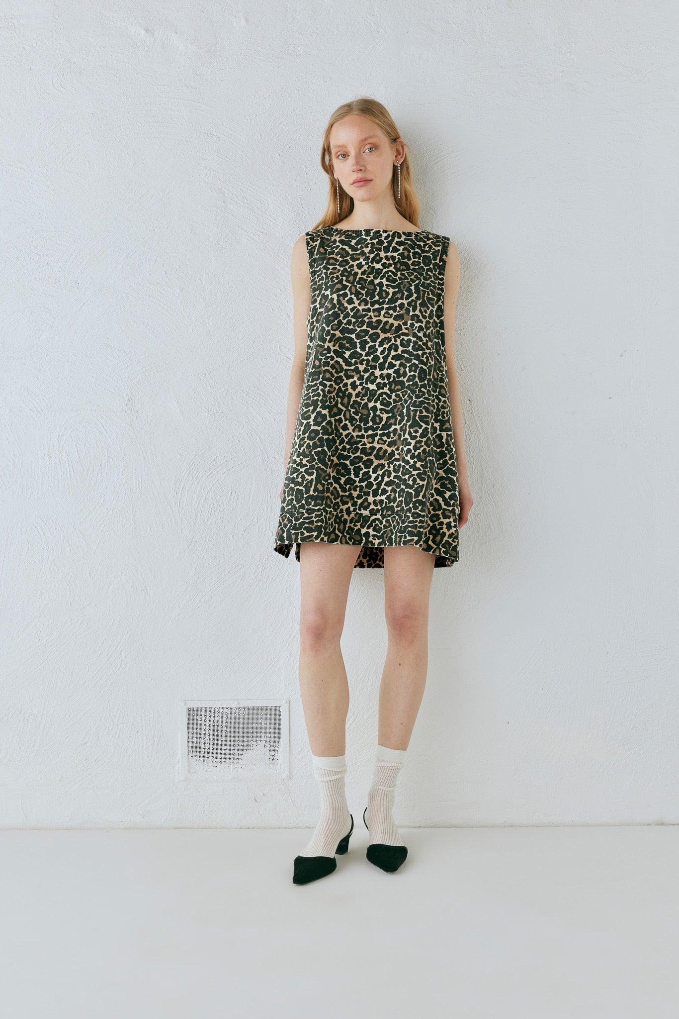 Zia Denim Mini Dress Leopard Product Image