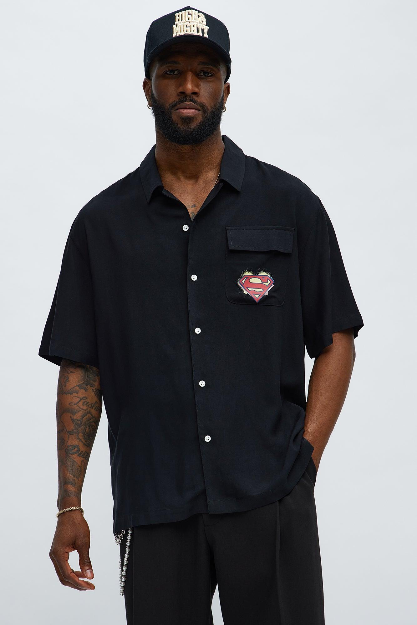 Relaxed Superman Button Up Shirt - Black Male Product Image