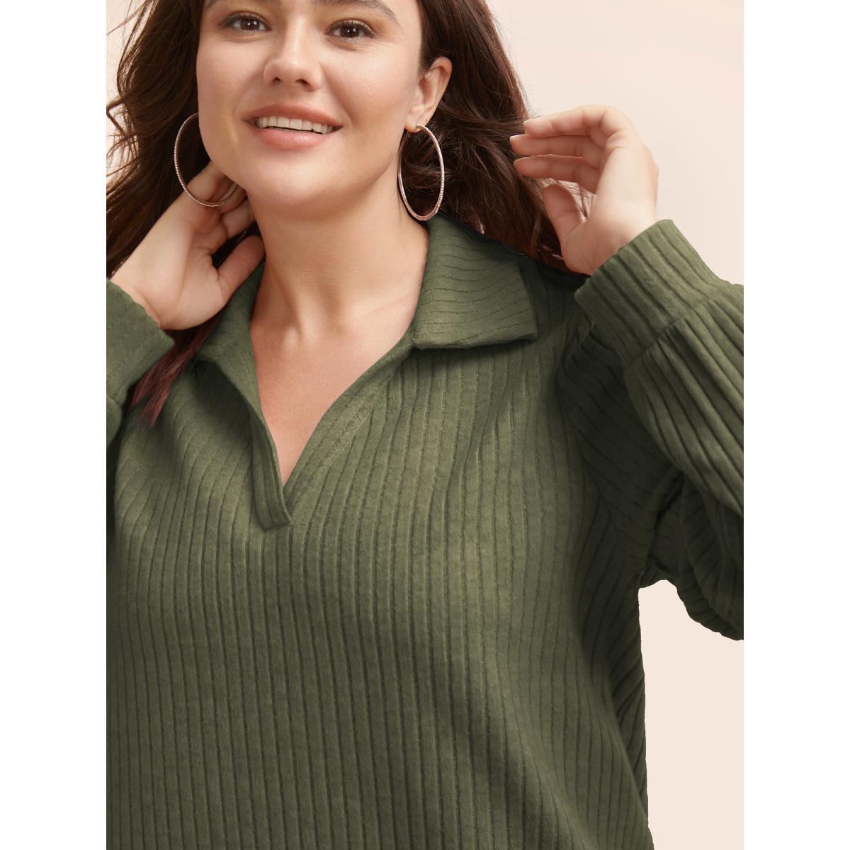 Plus Size Solid Pit Strip Stretch Sweatshirt Women Sage Leisure Texture V-neck Casual Sweatshirts BloomChic 10/M Product Image