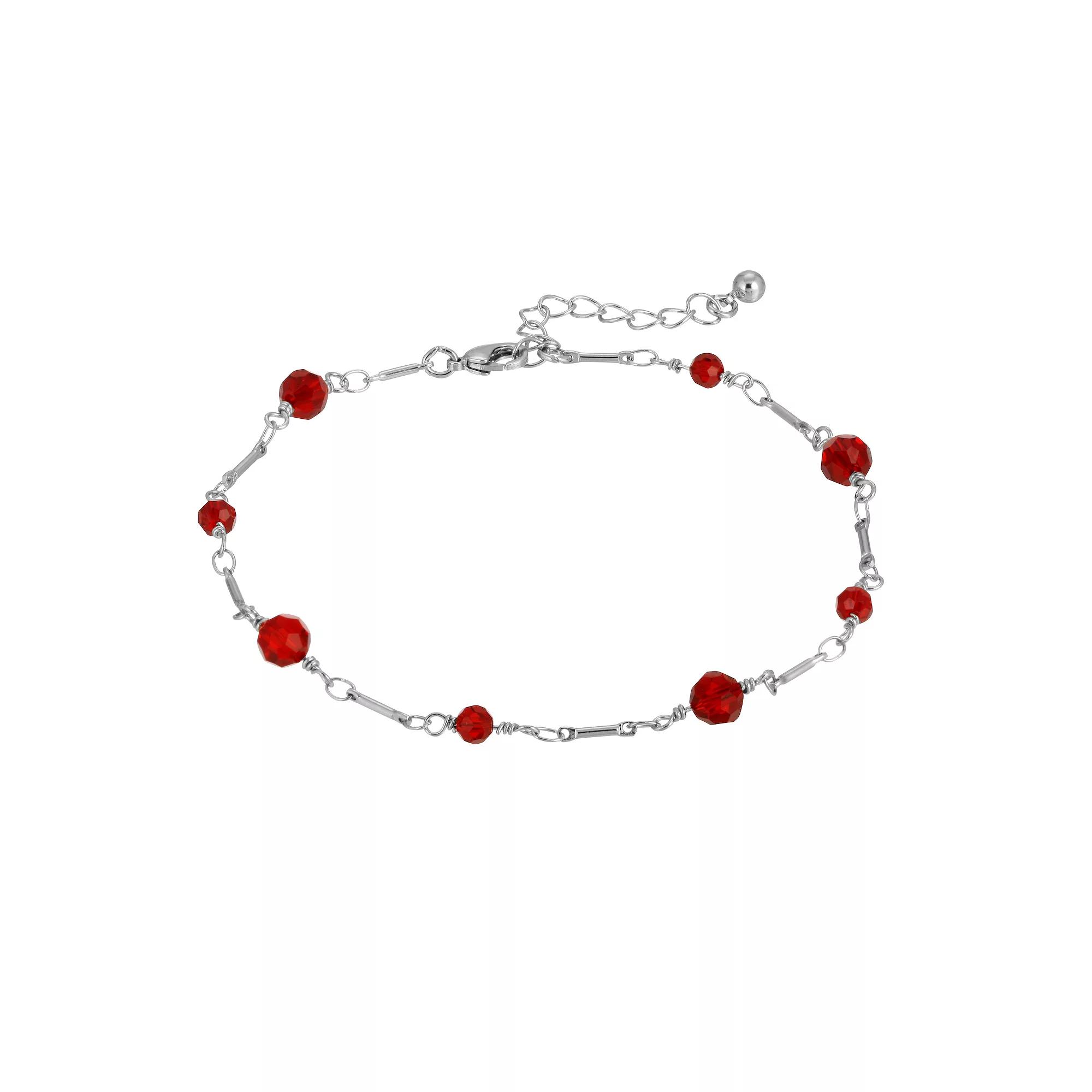 1928 Bead & Bar Chain Anklet, Womens, Silver Tone Red Product Image