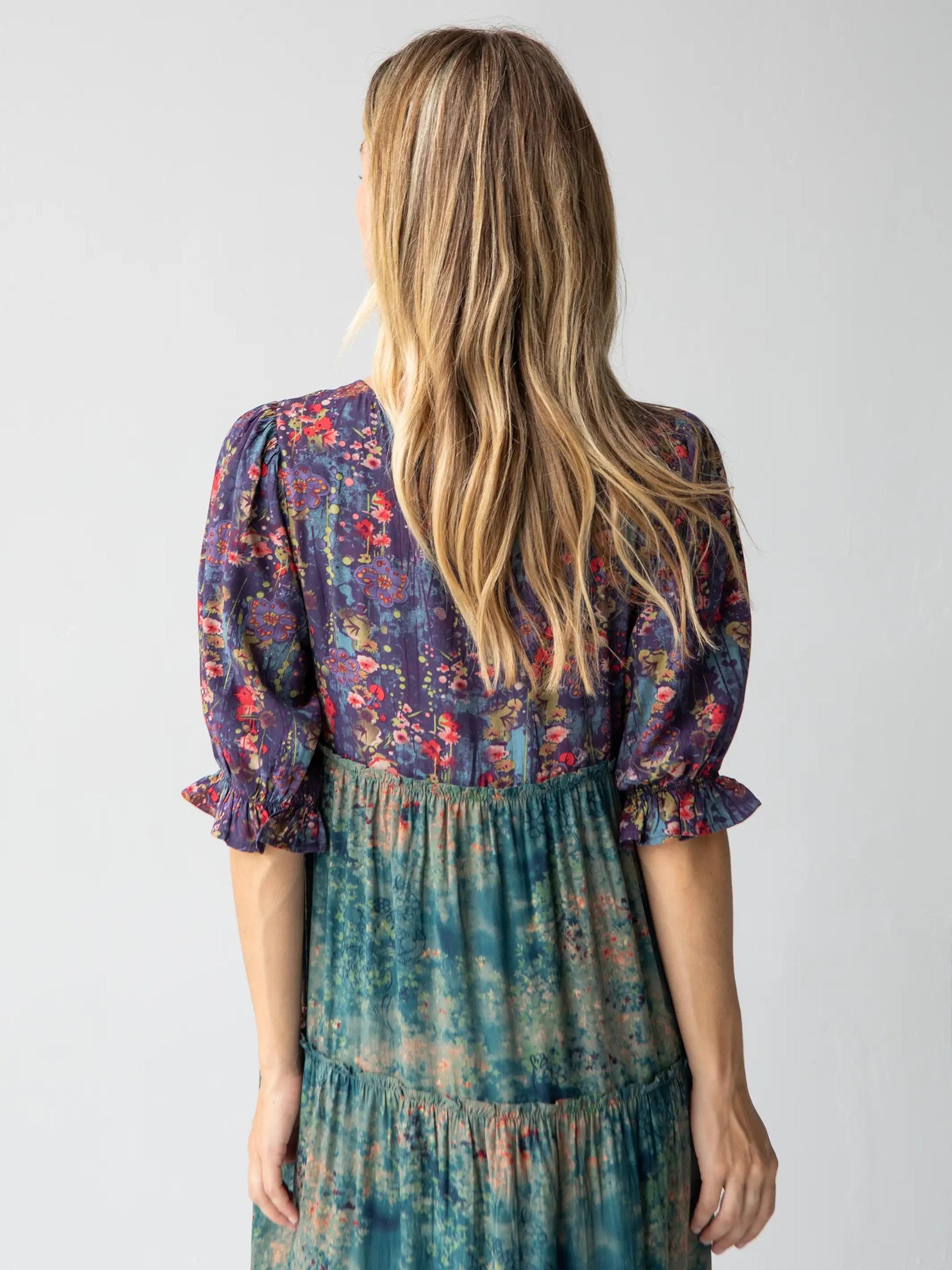 Collette Tiered Maxi Dress - Navy Turquoise Floral Product Image