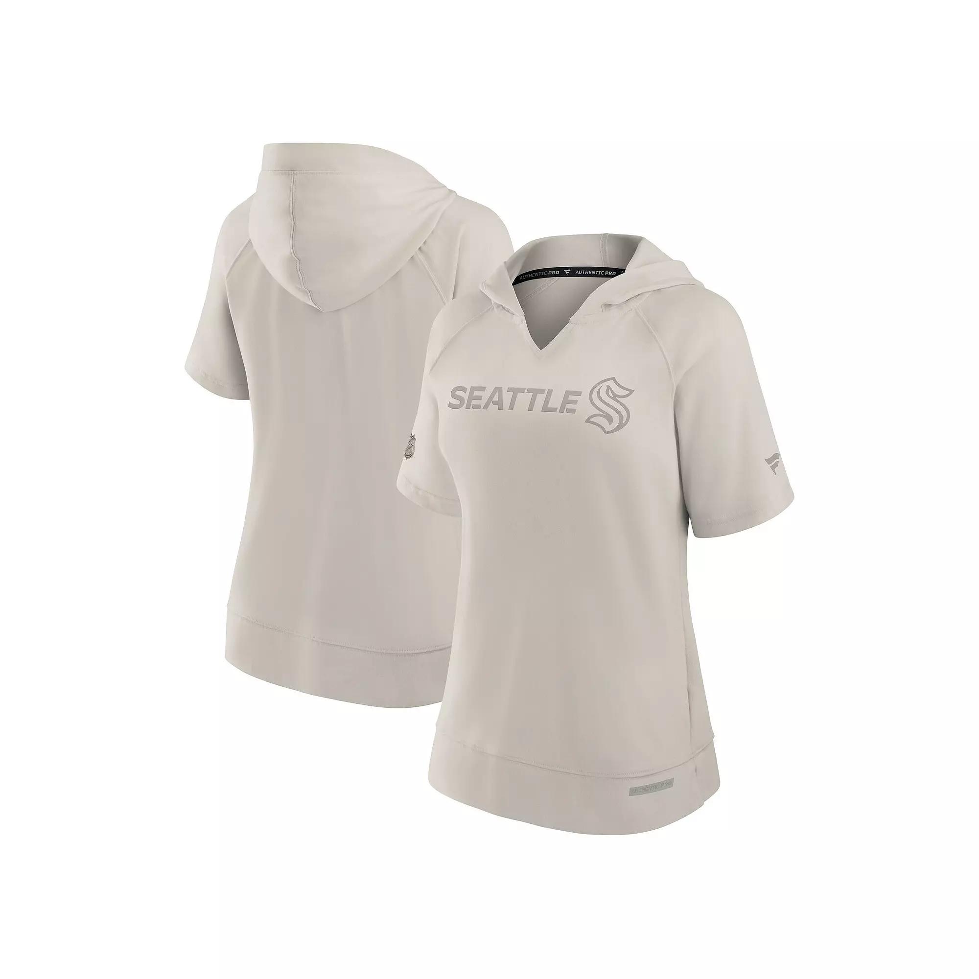 Women's Fanatics Cream Seattle Kraken Authentic Pro Road Short Sleeve V-Neck Pullover Hoodie,  Product Image