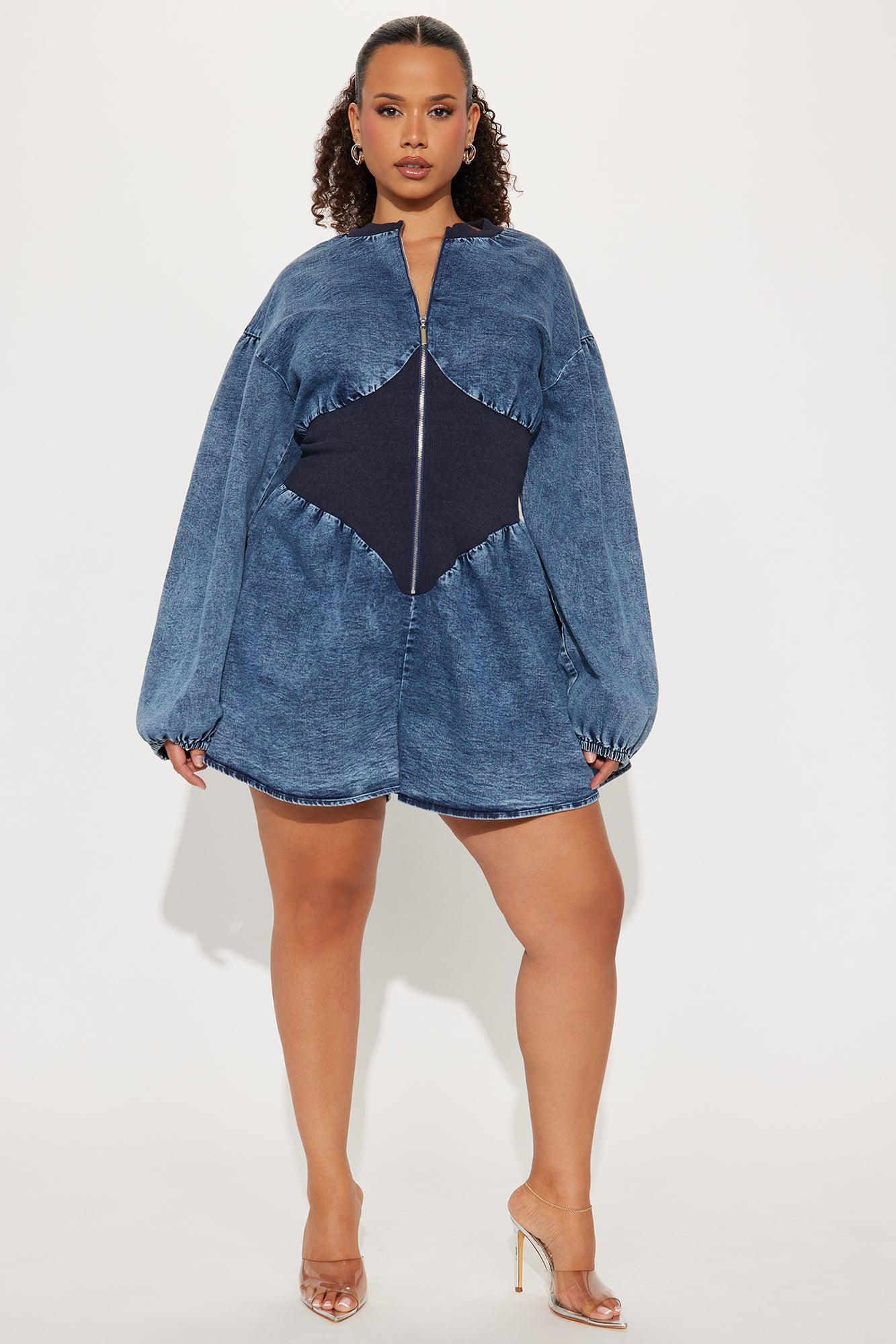 Becky Denim Romper - Medium Wash Product Image