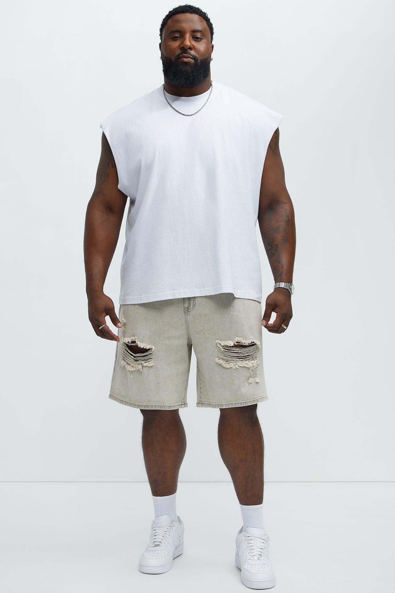 These Streets Paint Splattered Relaxed Denim Shorts - Grey Male Product Image