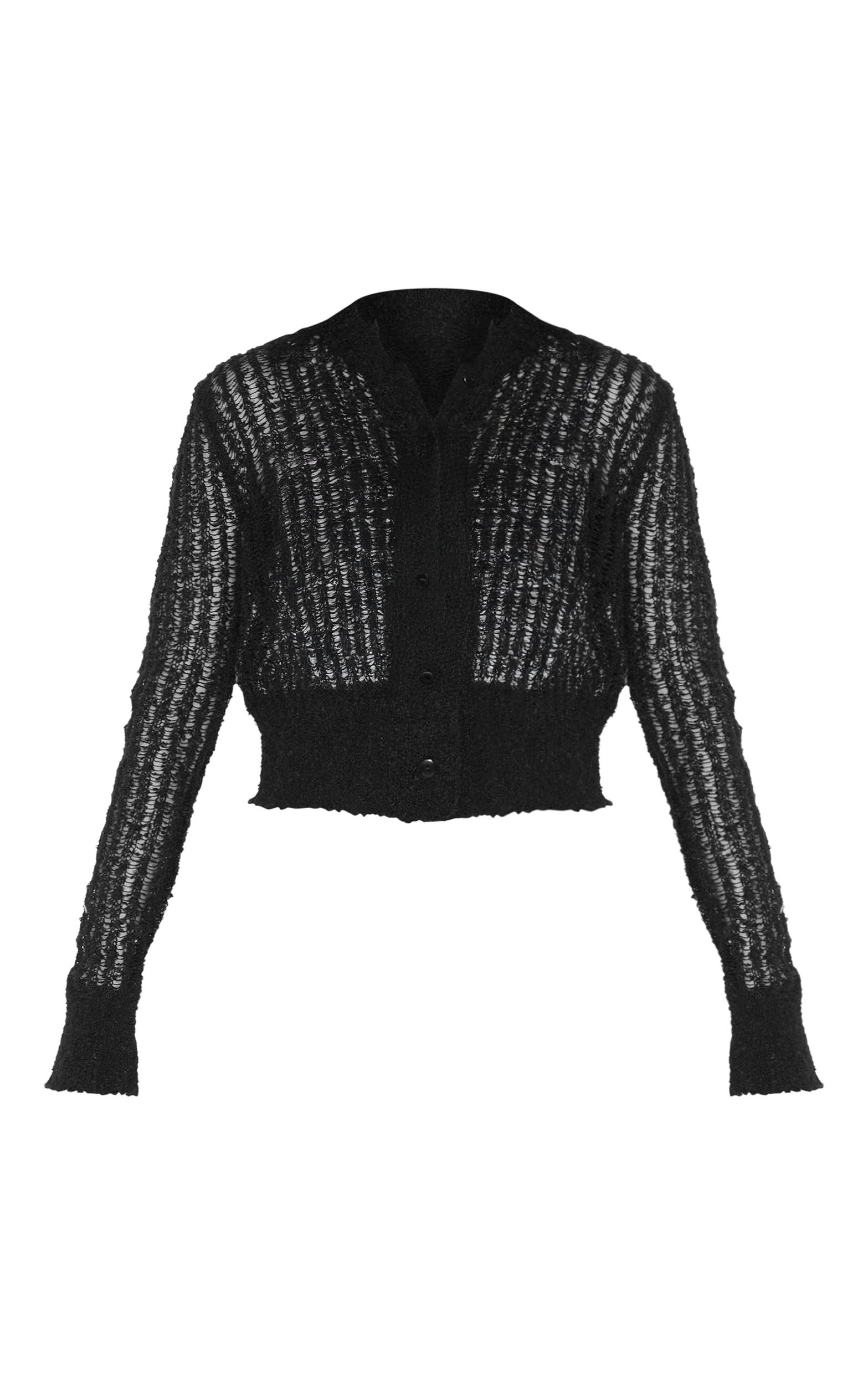 Black Ladder Knit Sheer Button Up Cardigan Product Image