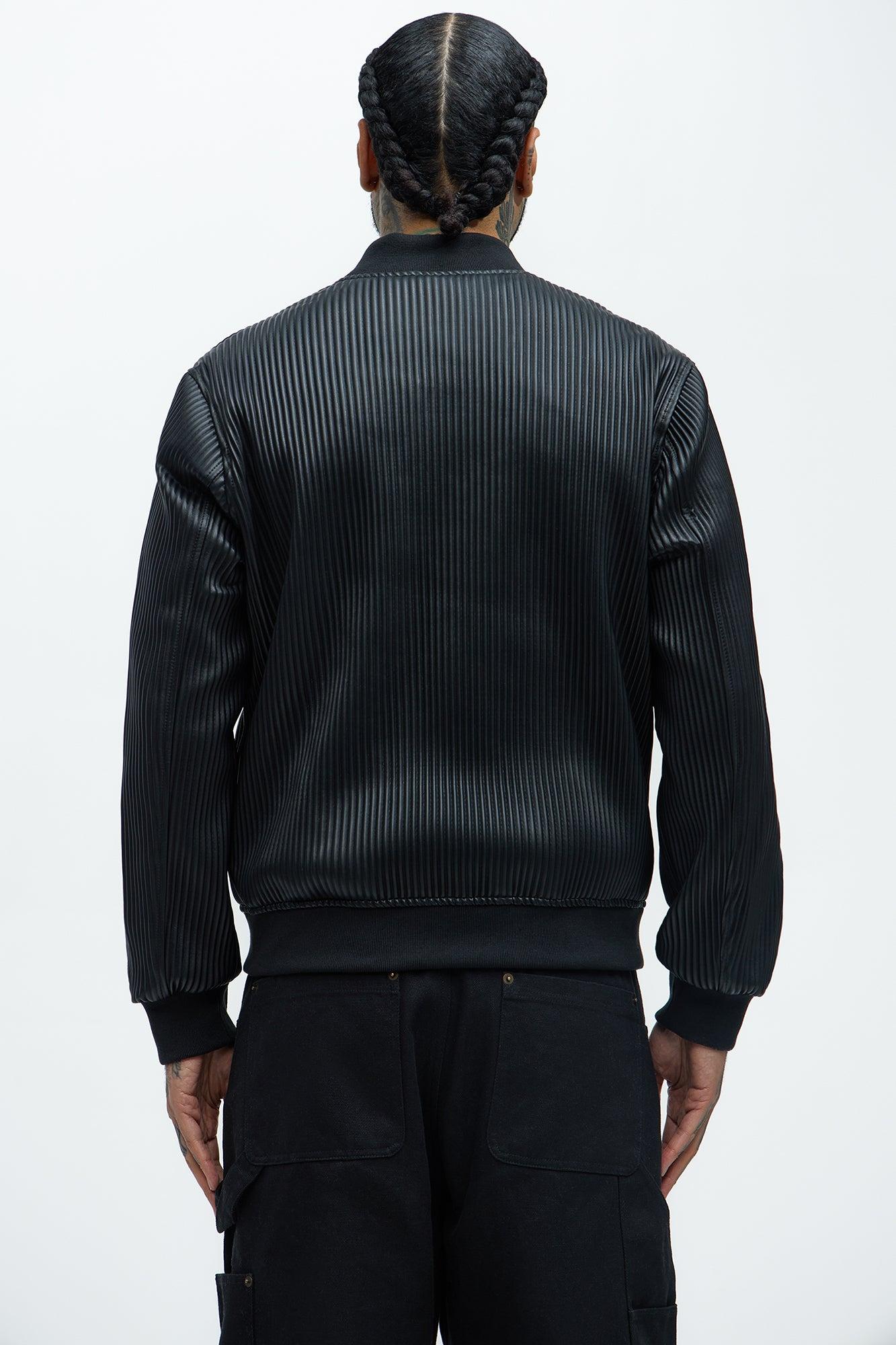 Gordon Faux Leather Bomber Jacket - Black Product Image