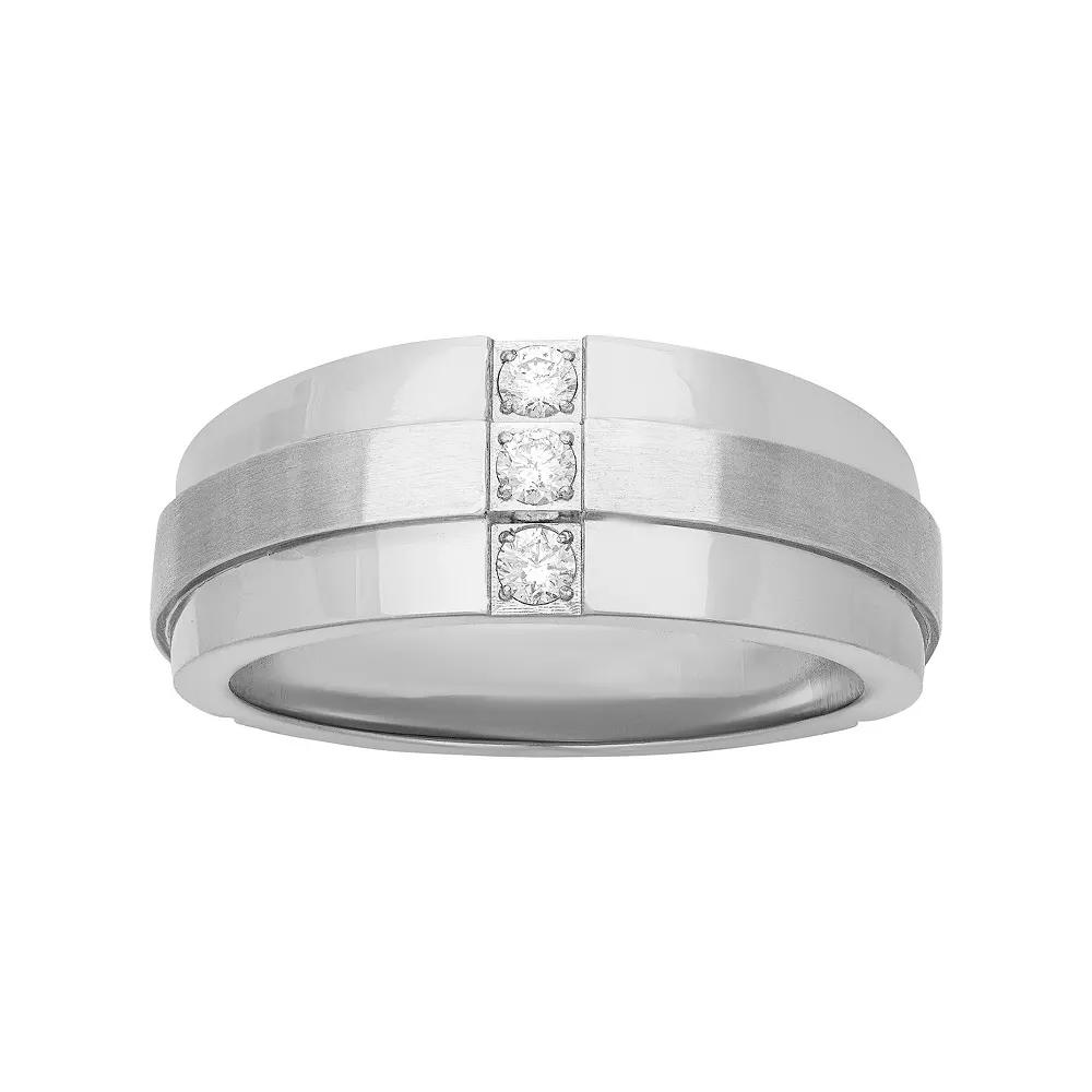 Men's Stainless Steel 1/6 Carat T.W. Diamond Band Ring, Size: 9 Product Image