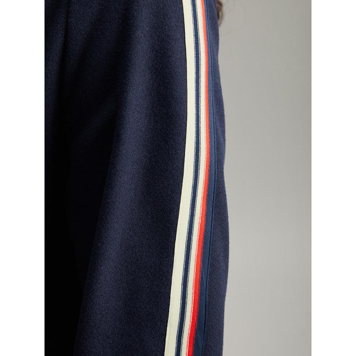 Plus Size Plain Lapel Collar Button Up Contrast Webbing Windbreaker Women Indigo Casual Patchwork Ladies Dailywear Winter Coats BloomChic 26/4X Product Image