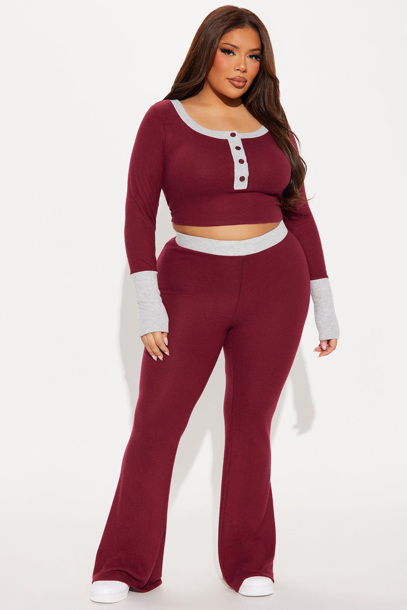 Easy Everyday Flare Pant Set - Burgundy/combo Product Image
