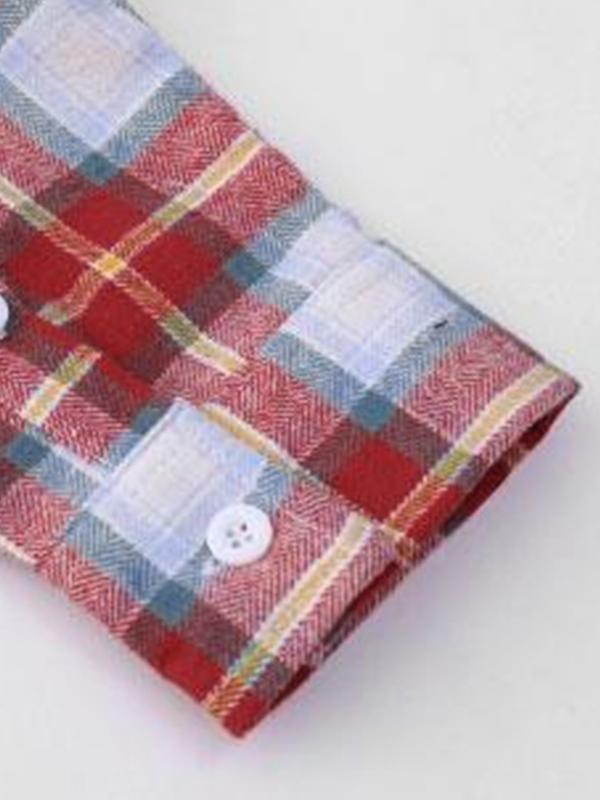Men's Vintage Plaid Print Letter Embroidery Long Sleeve Blouse Product Image