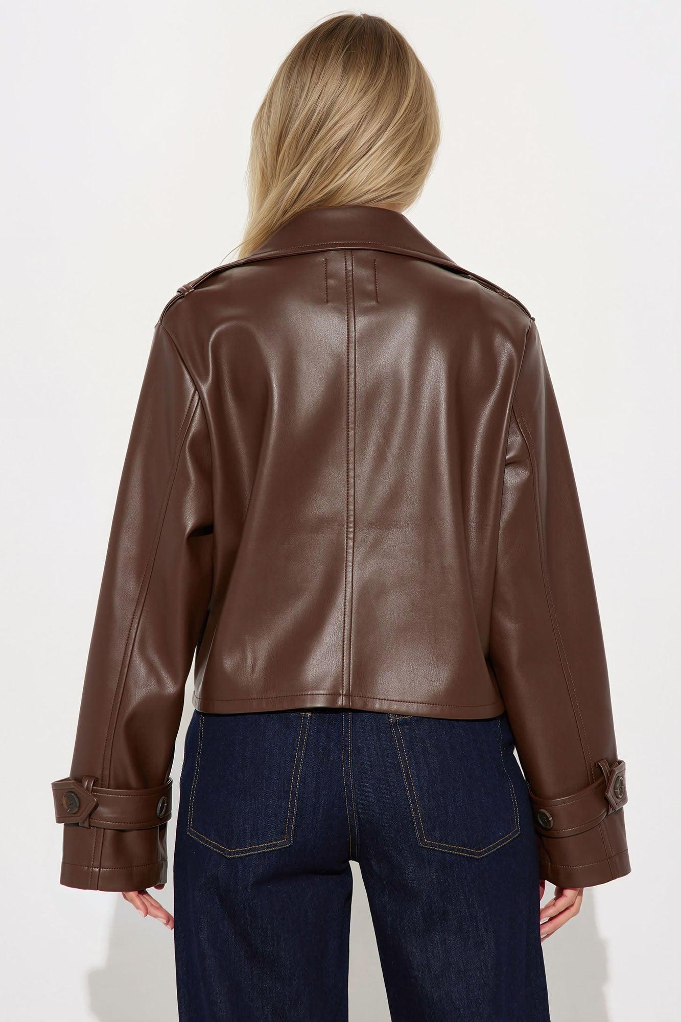 Daphne Faux Leather Cropped Trench - Chocolate Female Product Image