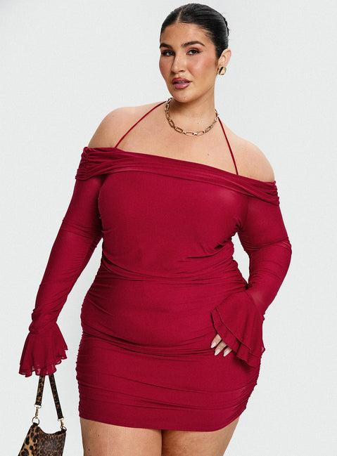 Taylon Off The Shoulder Mini Dress Red Curve Product Image