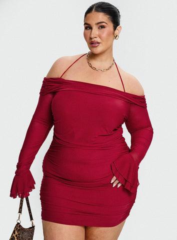 Taylon Off The Shoulder Mini Dress Red Curve Product Image