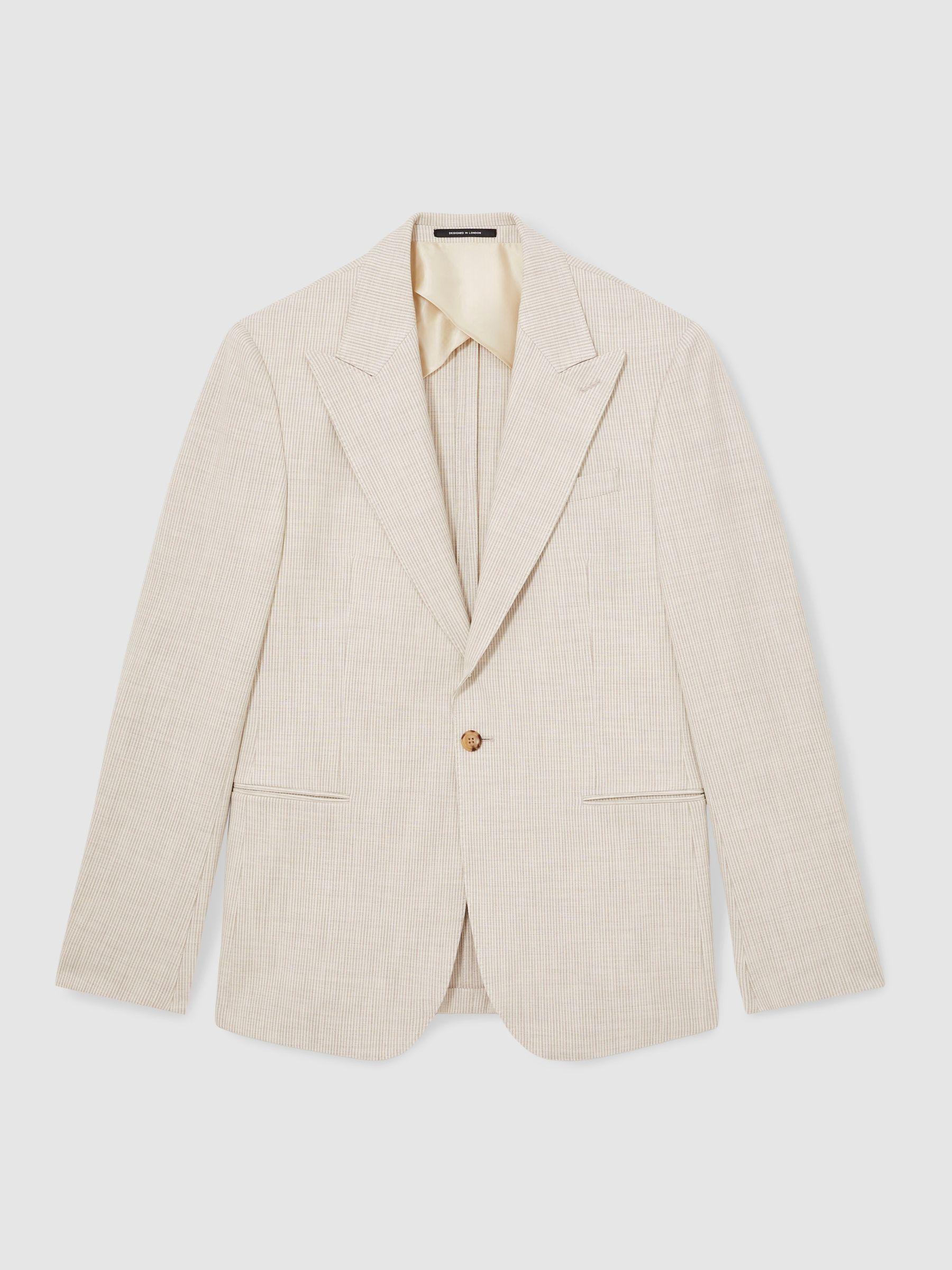 Slim Fit Single Breasted Pinstripe Suit Blazer in Oatmeal/White Product Image